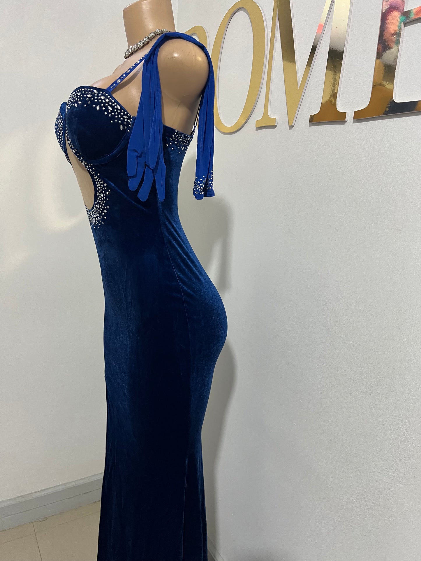 Beth Crystal Dress with Gloves (Blue)