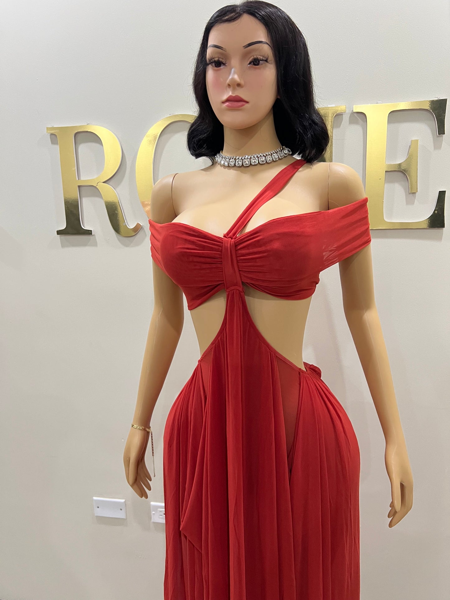 Ruby Mesh Dress (Brick Red)