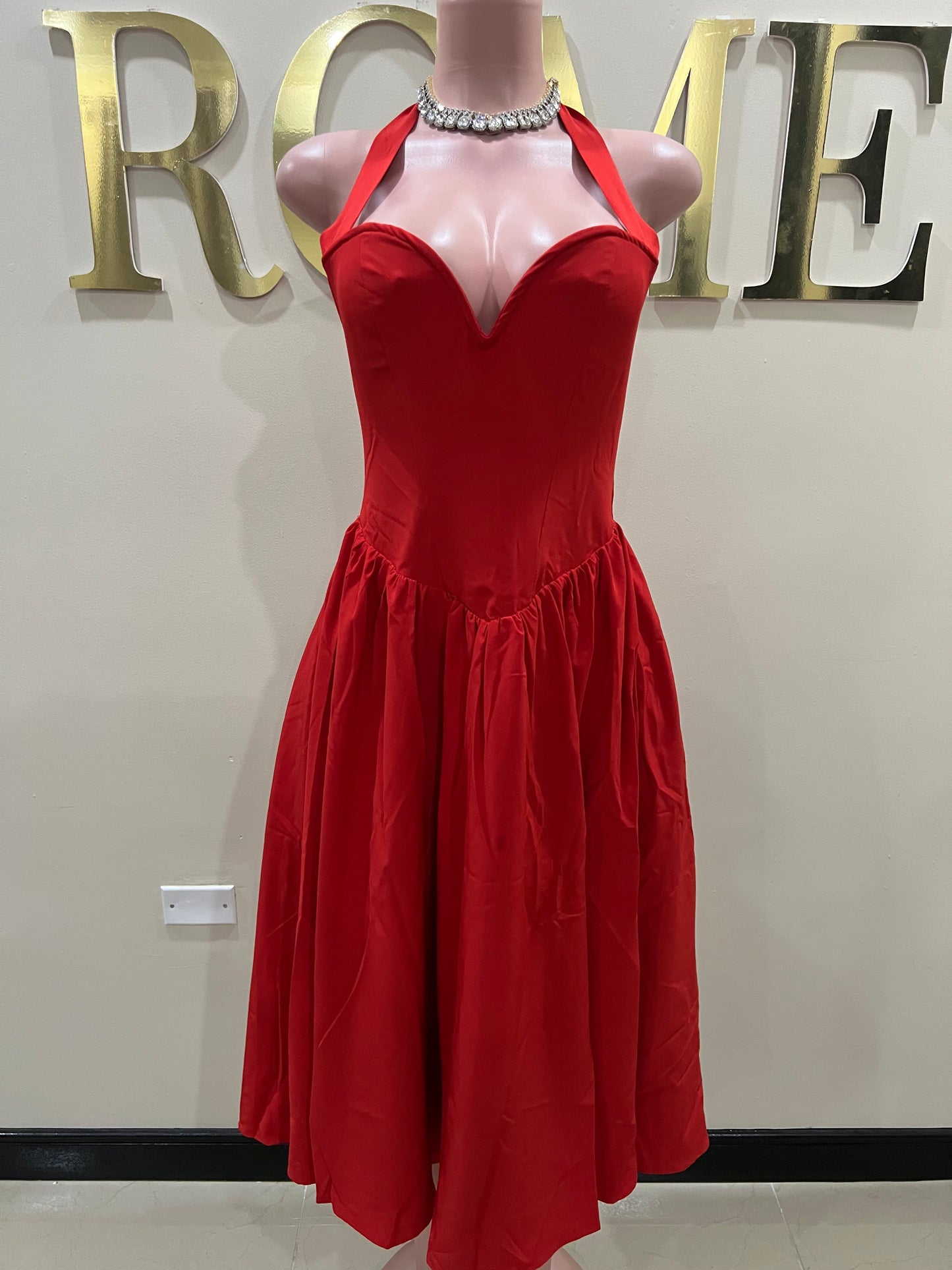 Sweetheart Halter Diana Dress (Red)