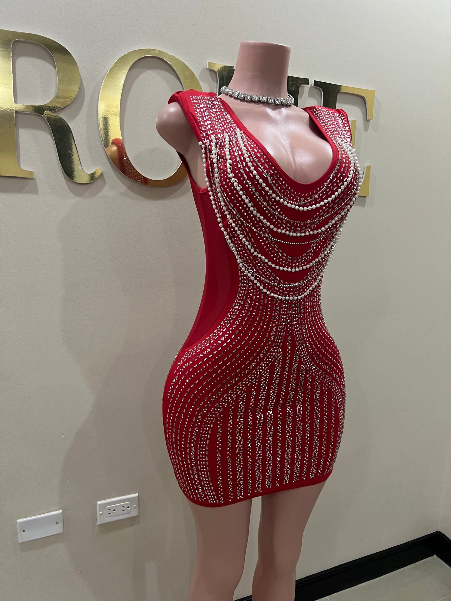 Amber Crystal Pearl Dress (Red)