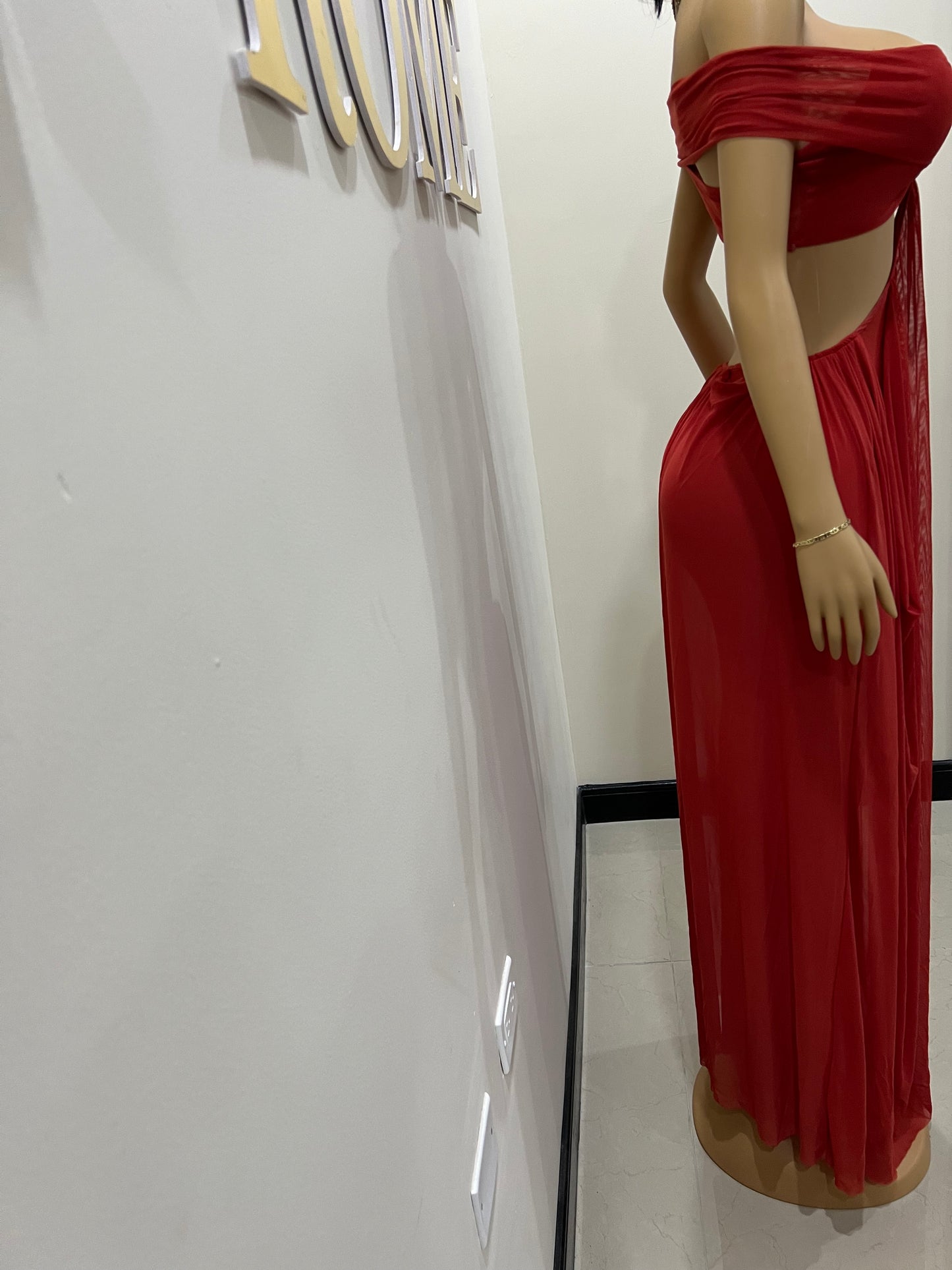 Ruby Mesh Dress (Brick Red)