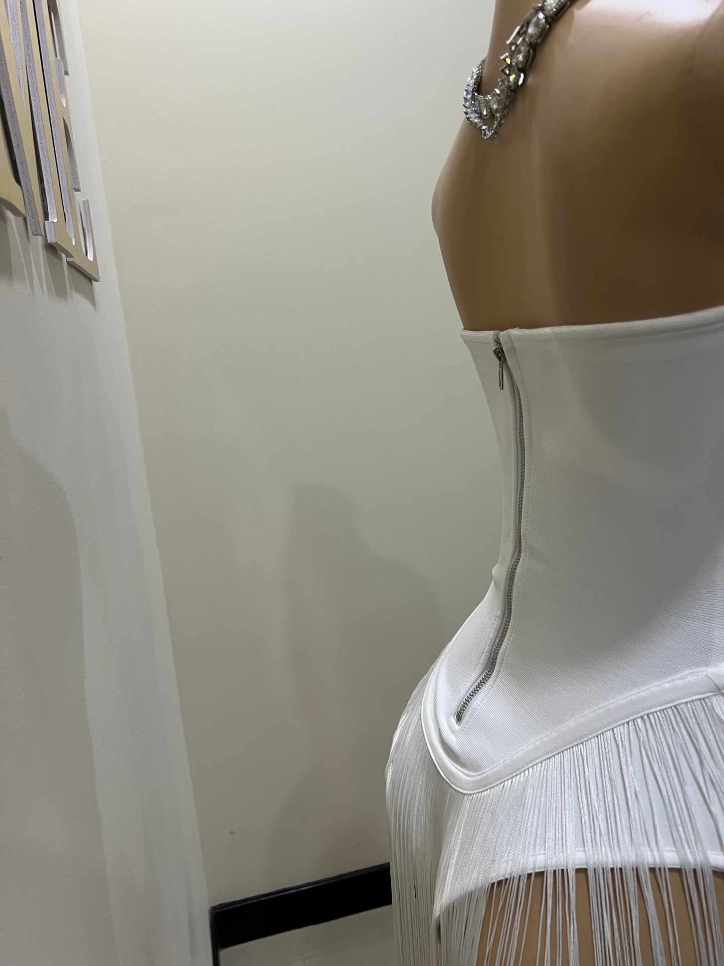 Simone Fringe Bandage Bodysuit (White)