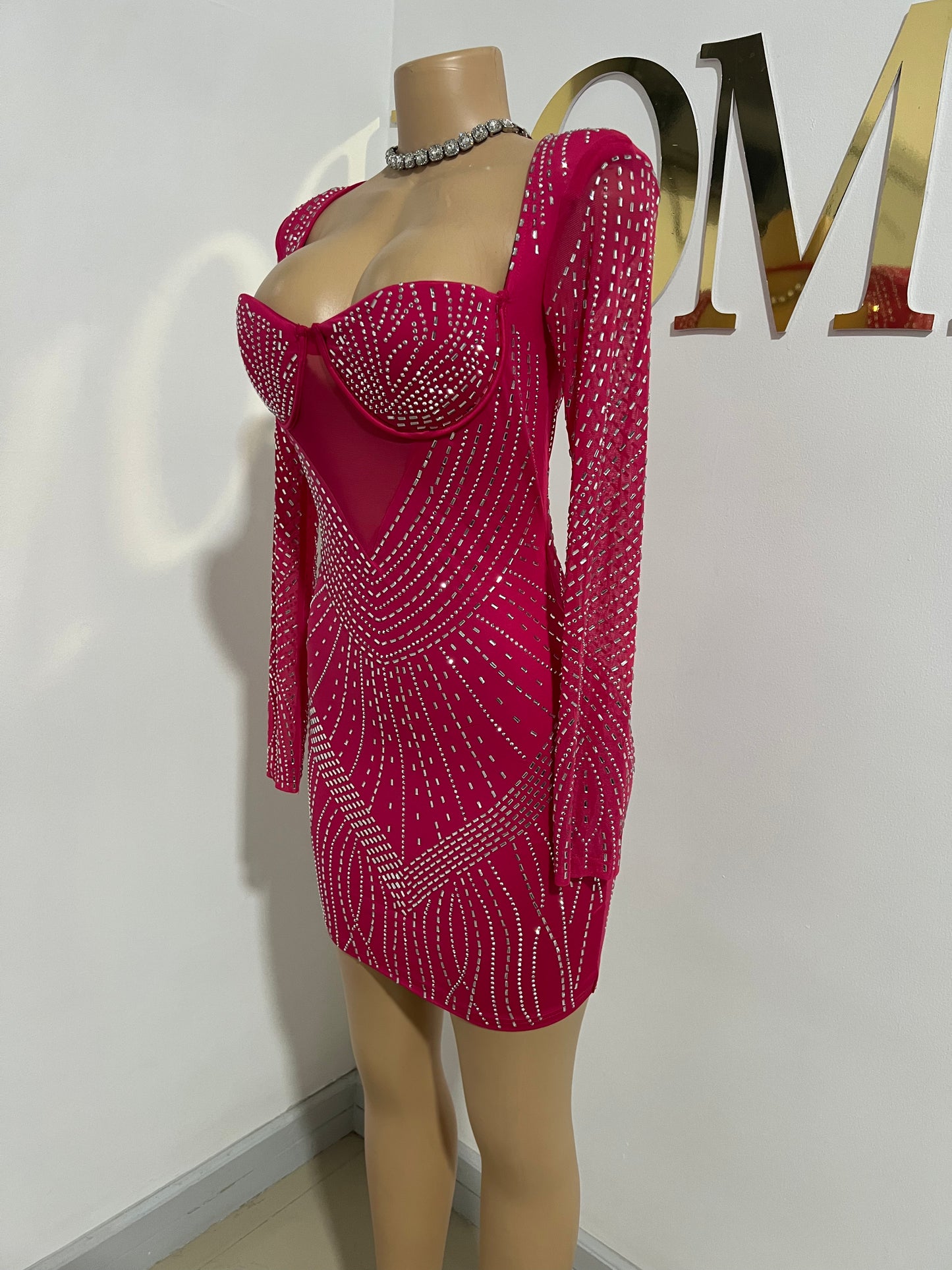 Helix Medusa Crystal Dress (Bright-Pink)