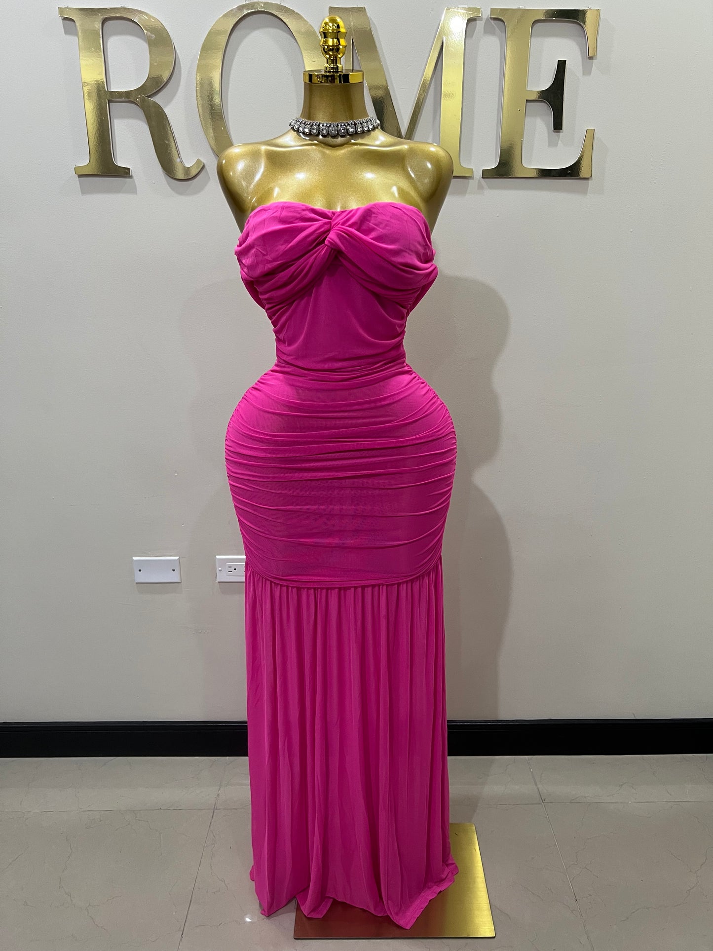 Sophie Off Shoulder Mesh Dress (Pink)