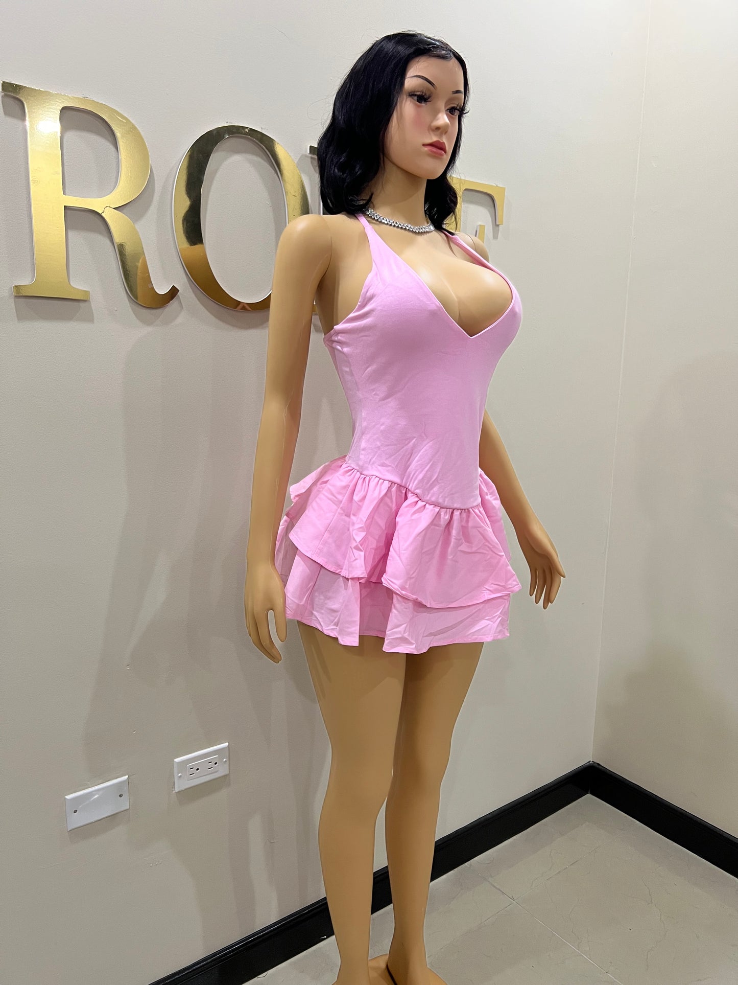 Dora Ruffle Super Mini Dress (Pink)