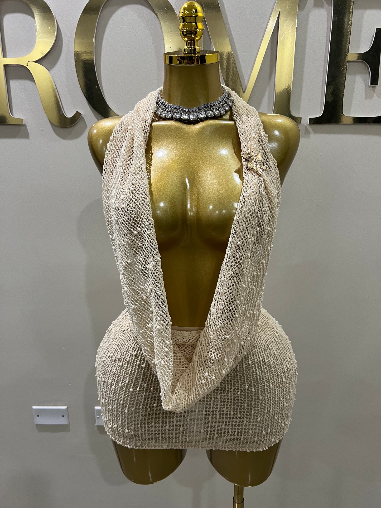 Cassie See Through Petal Dress (Beige)