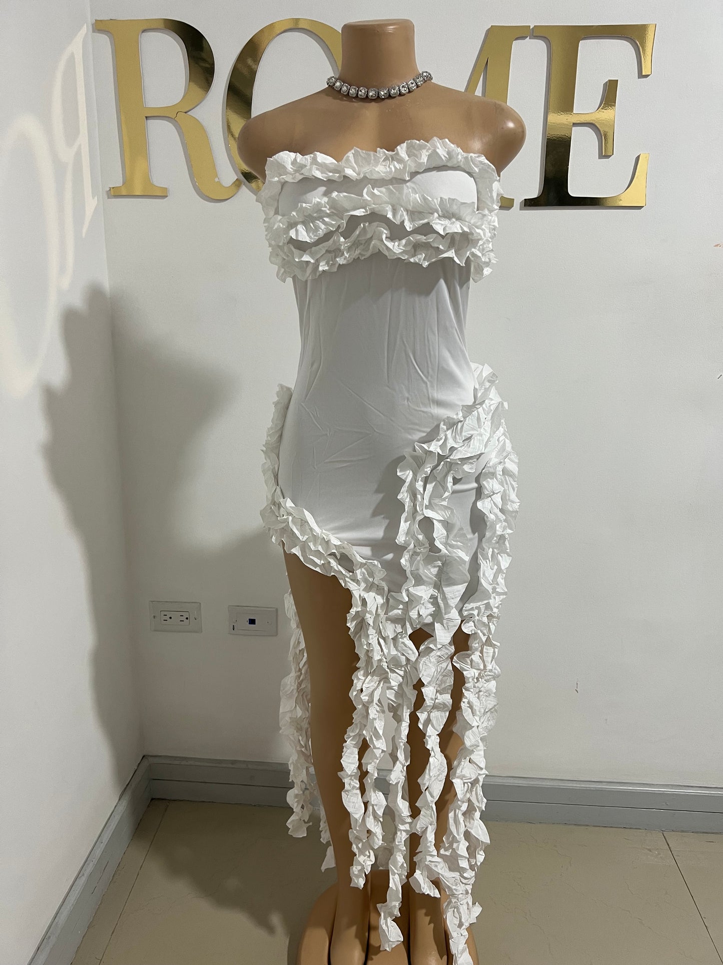 Kate Rouched Mini Dress (White)