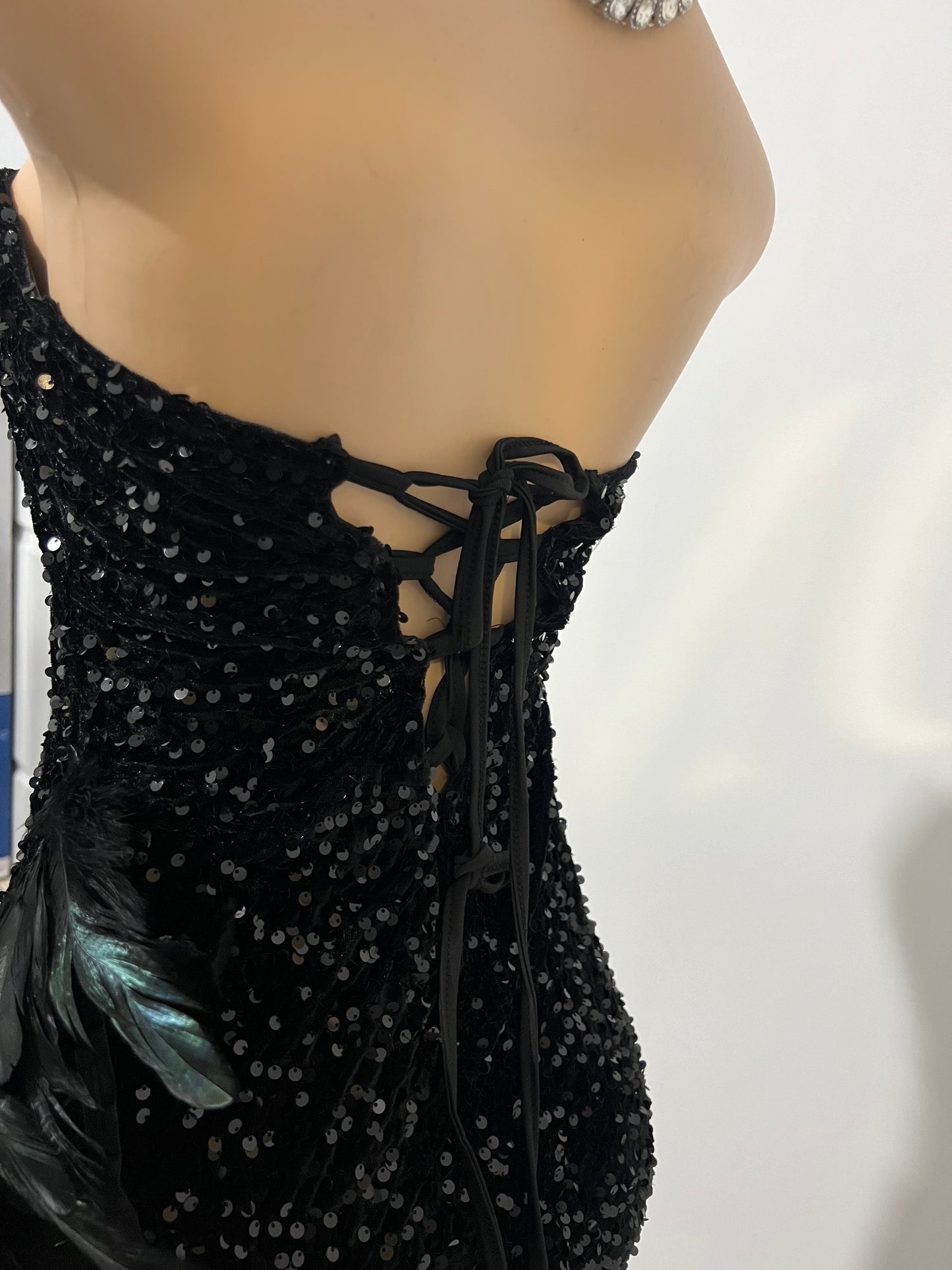 Octavia Iridescent Feather Dress (Black)