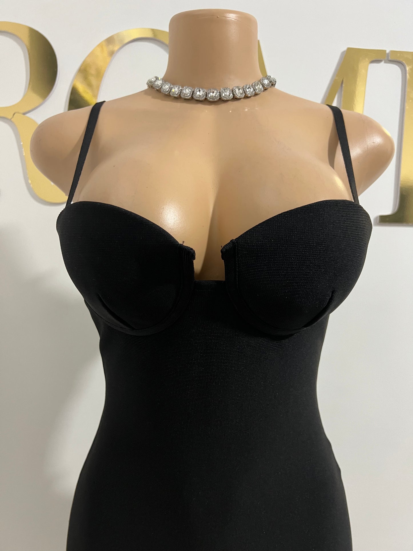 Two Chains Bandage Glam Dress (Black)