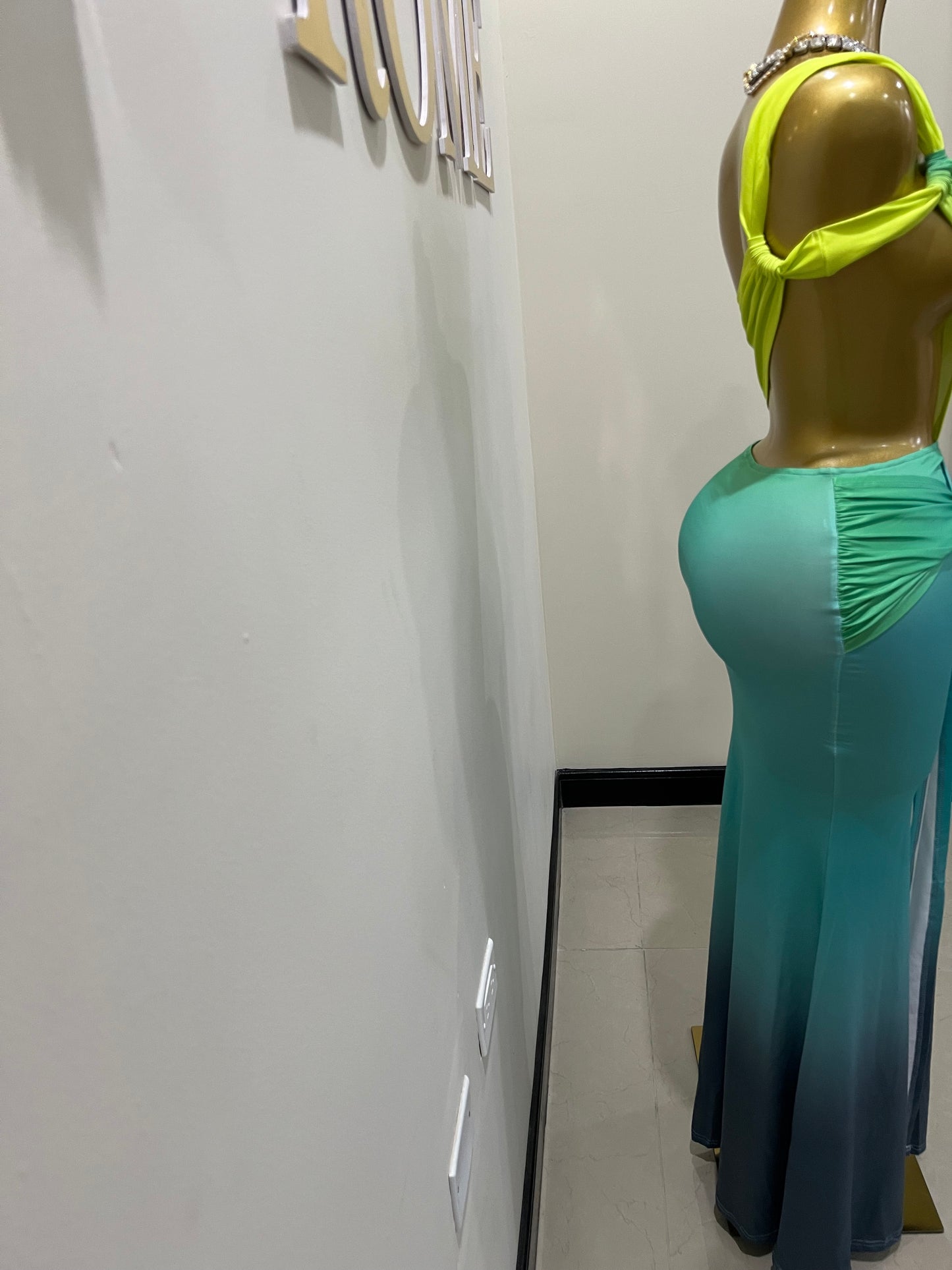 Emma Giselle Multi Dress (Green-Blue)