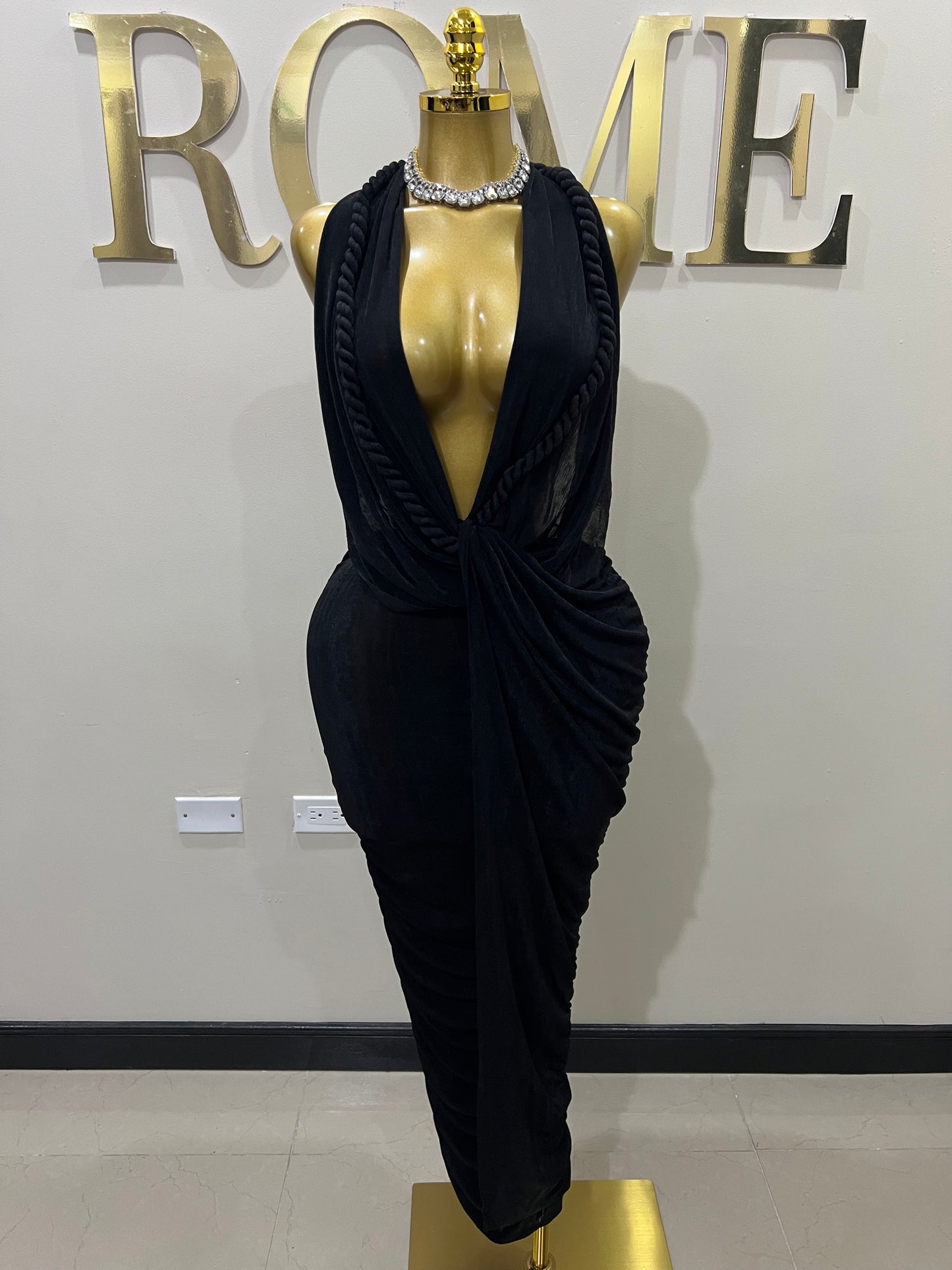 Cassie Long Rope Dress (Black)