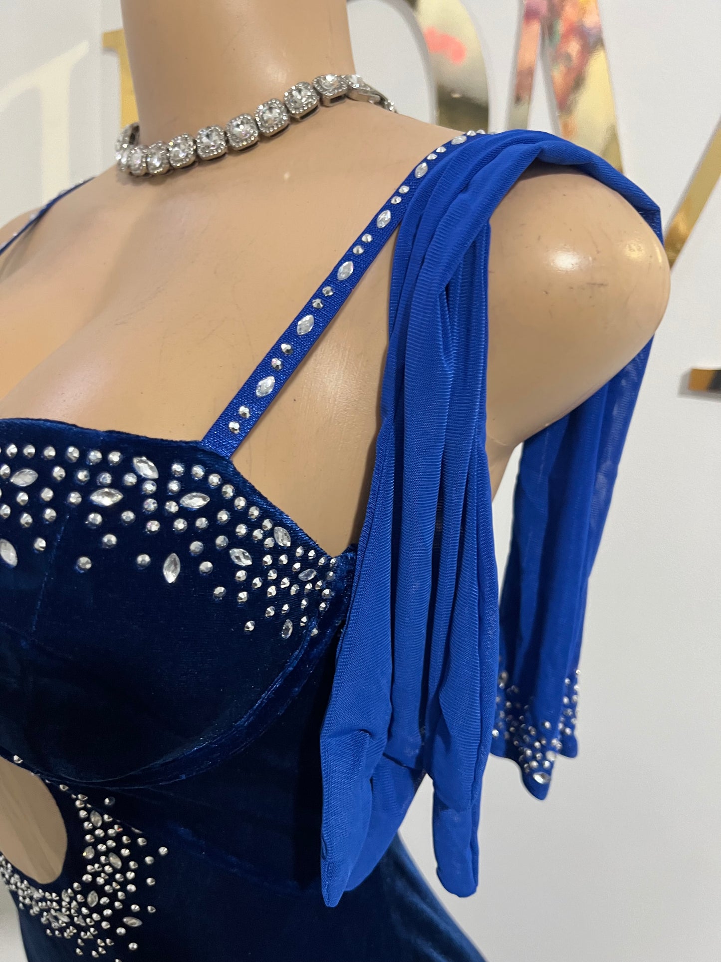 Beth Crystal Dress with Gloves (Blue)