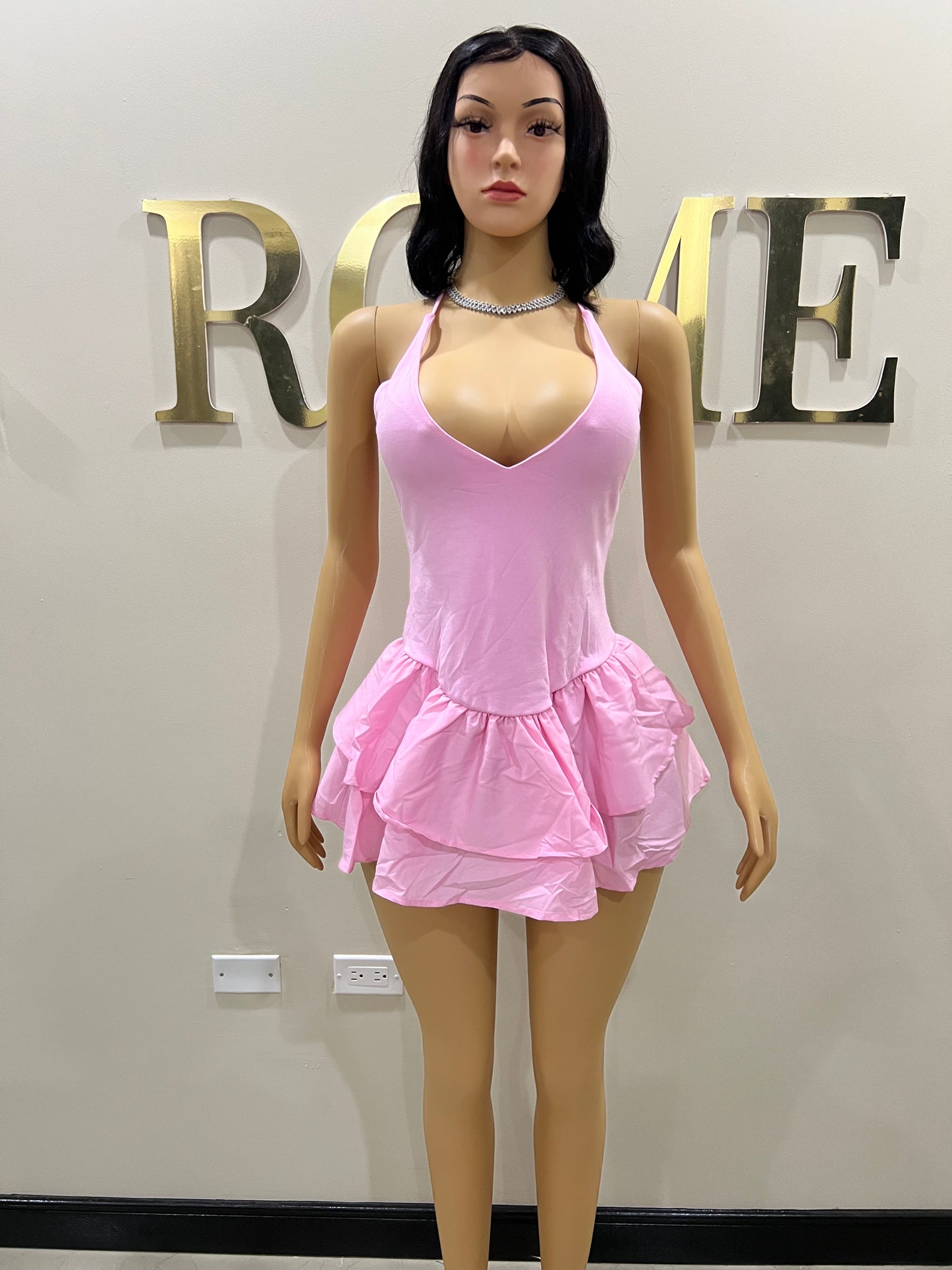 Dora Ruffle Super Mini Dress (Pink)