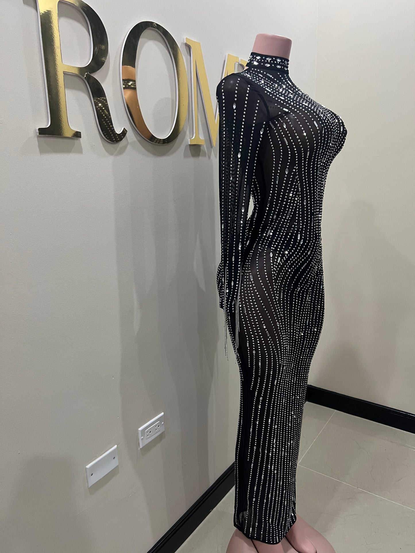 Ellie Swan Long Crystal Dress (Black)