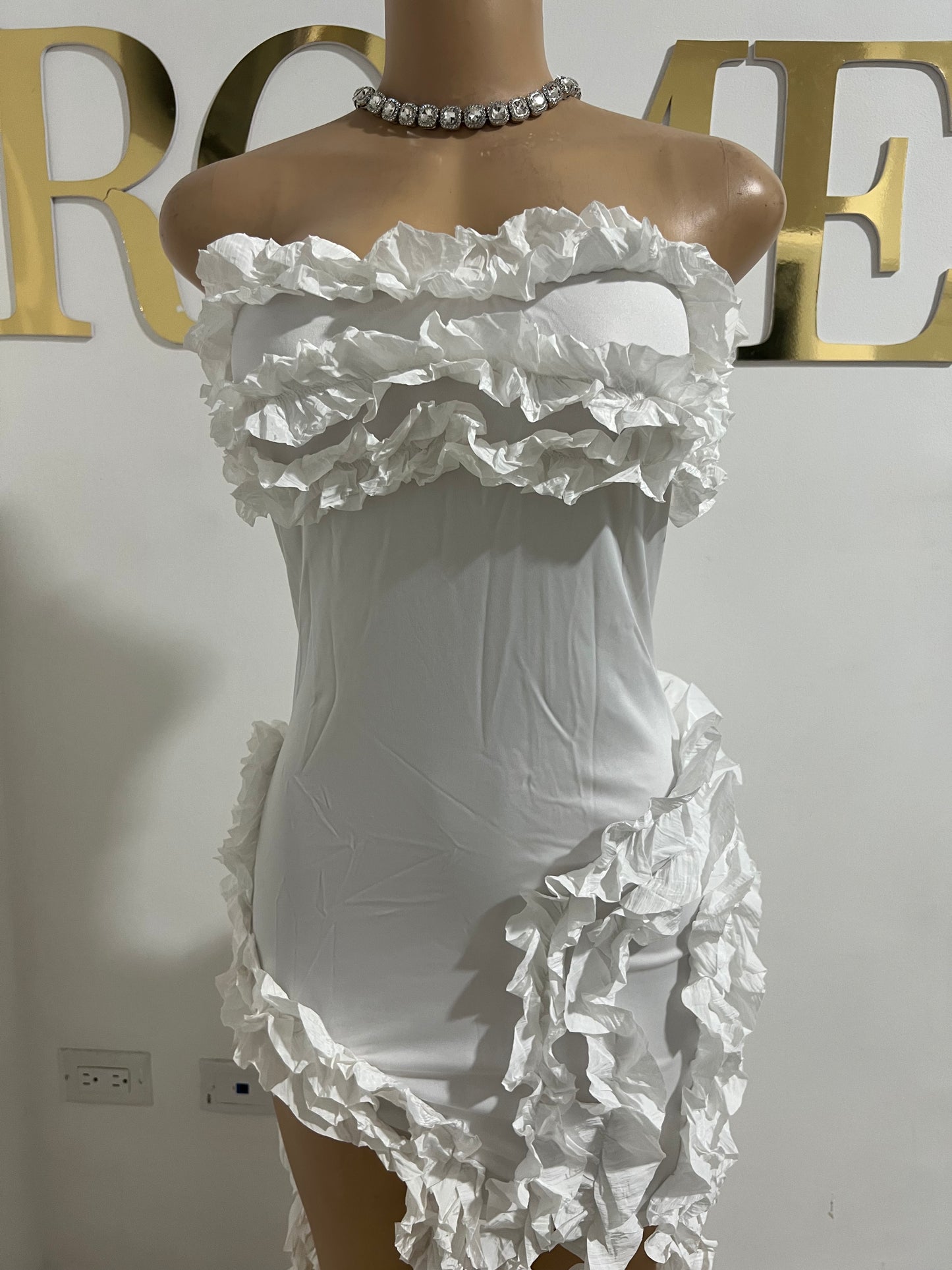 Kate Rouched Mini Dress (White)