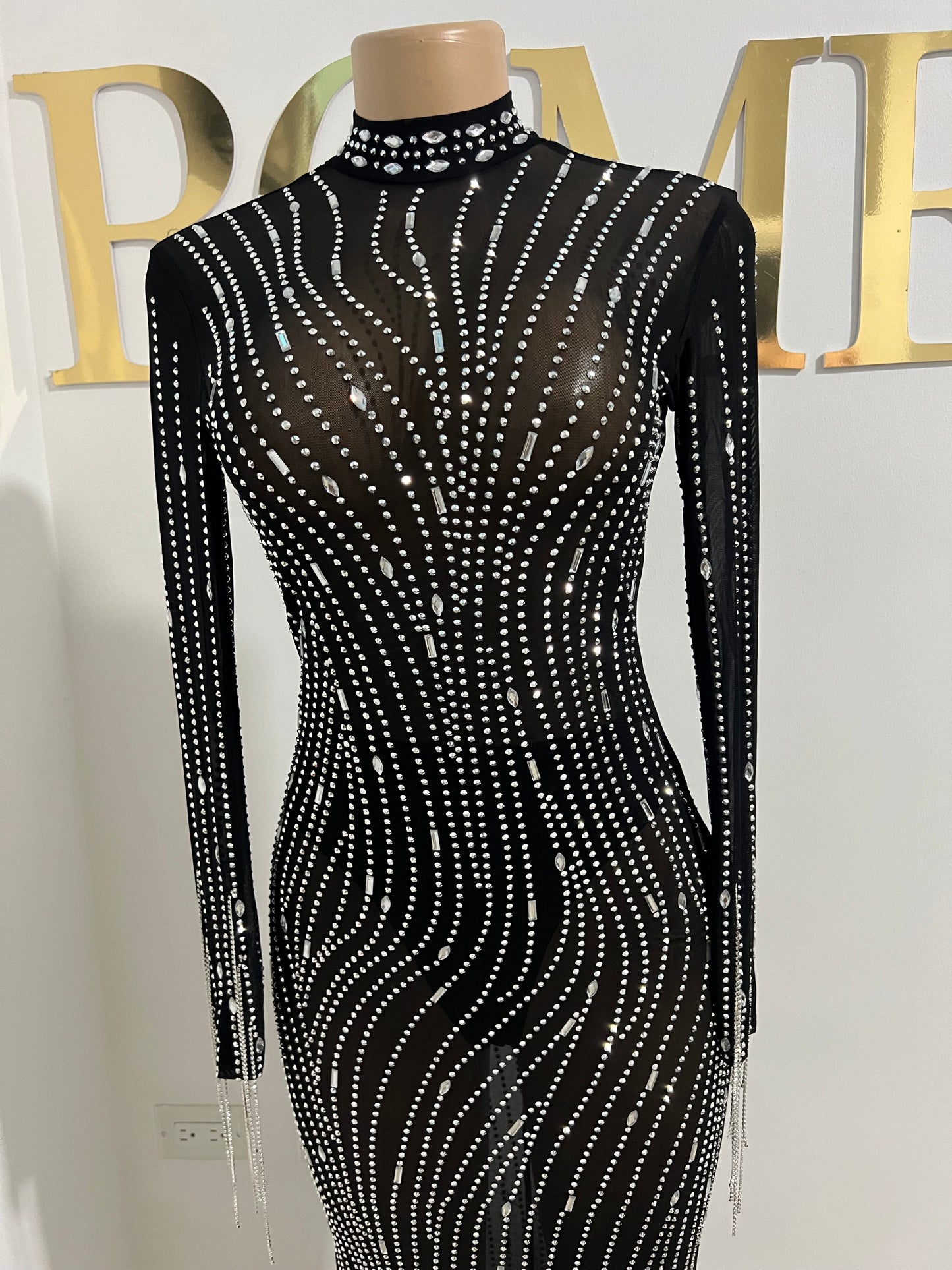 Ellie Swan Long Crystal Dress (Black)