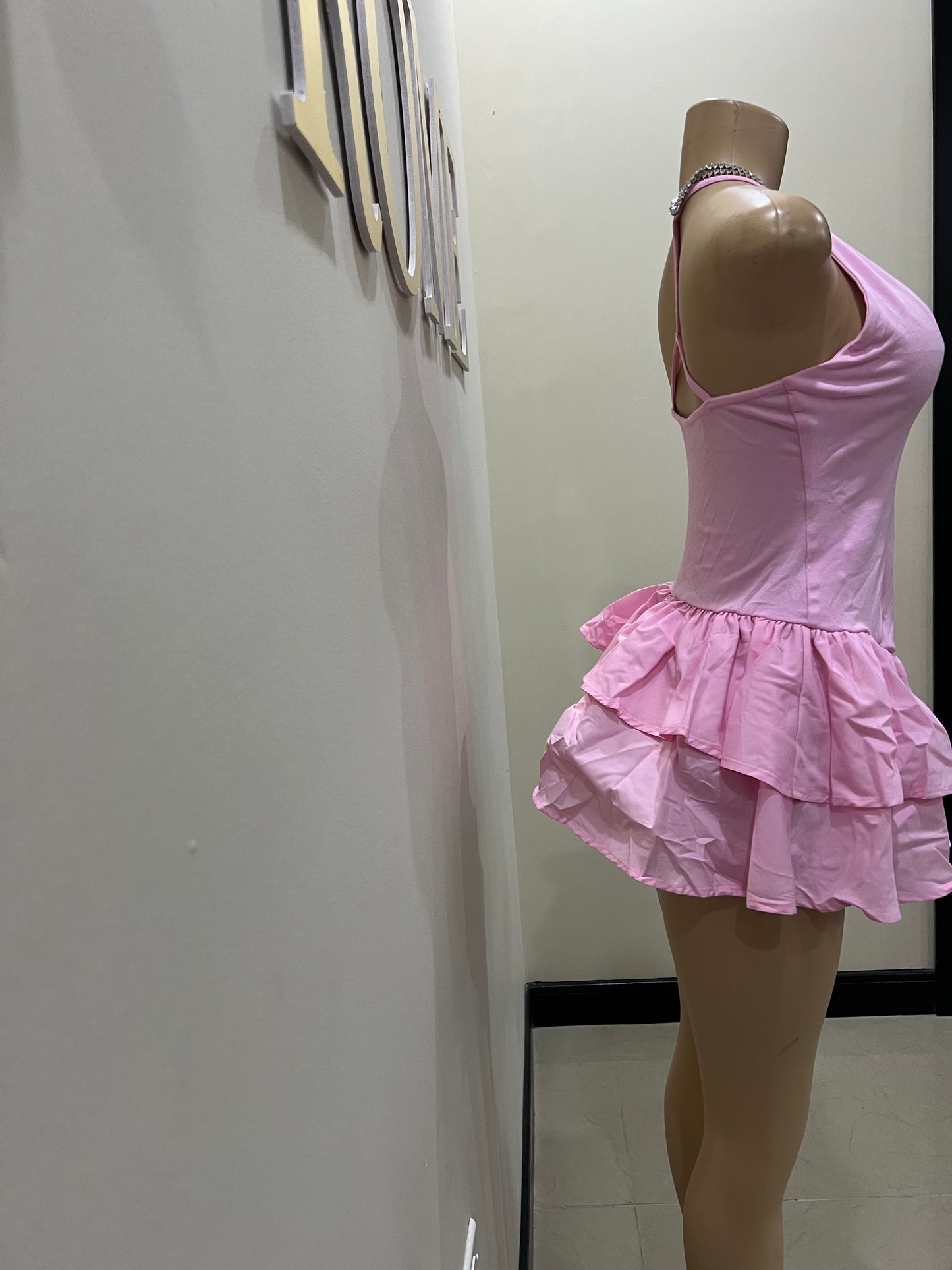 Dora Ruffle Super Mini Dress (Pink)