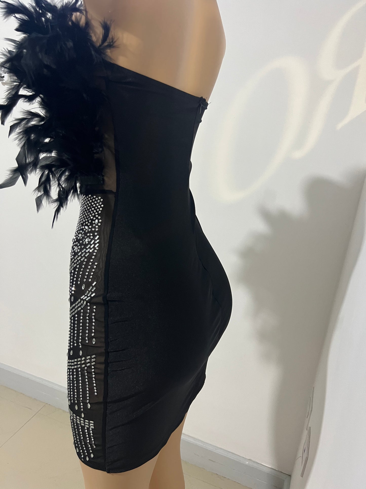 Krissy Crystal Feather Dress (Black)
