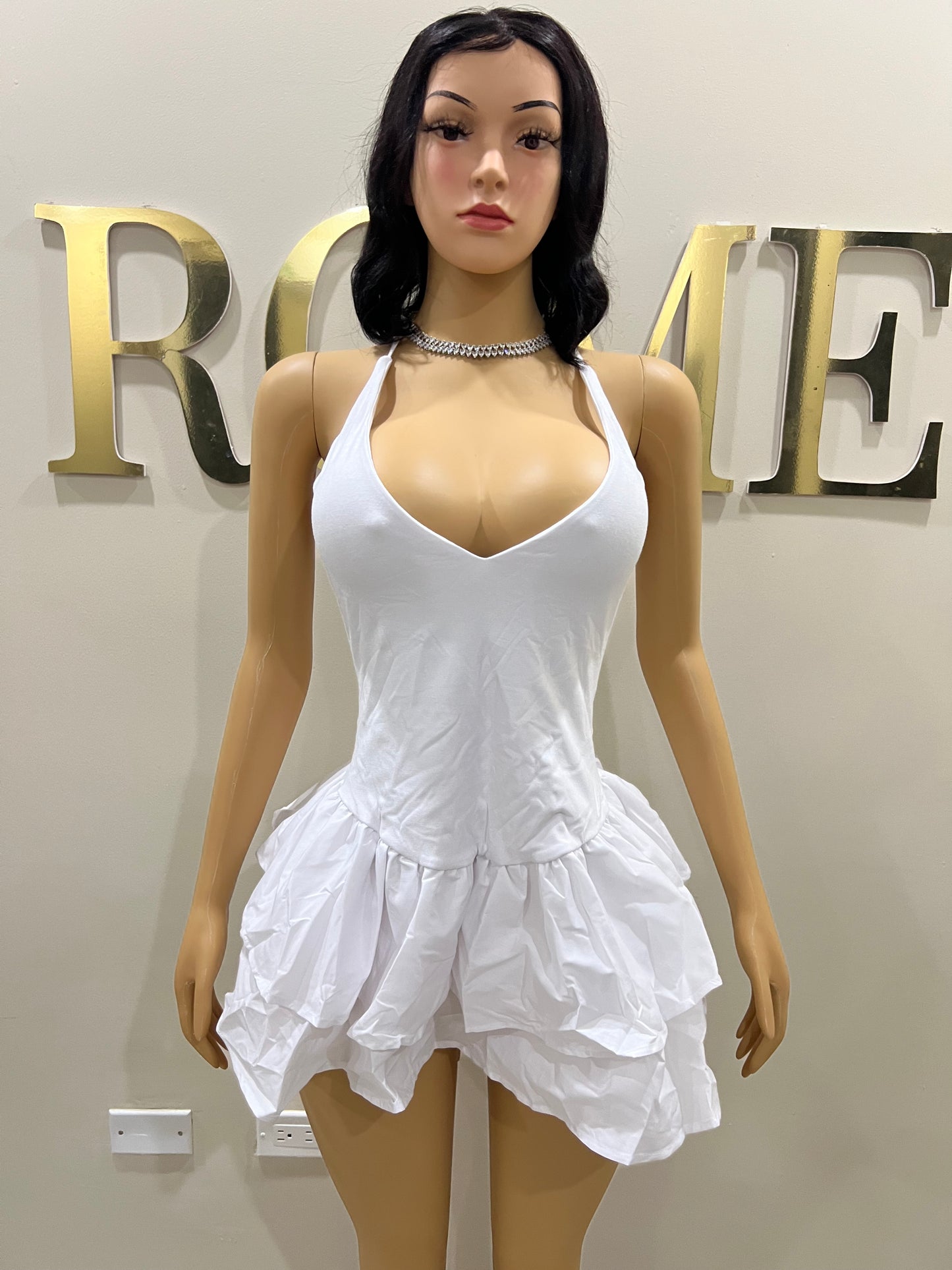 Dora Ruffle Super Mini Dress (White)