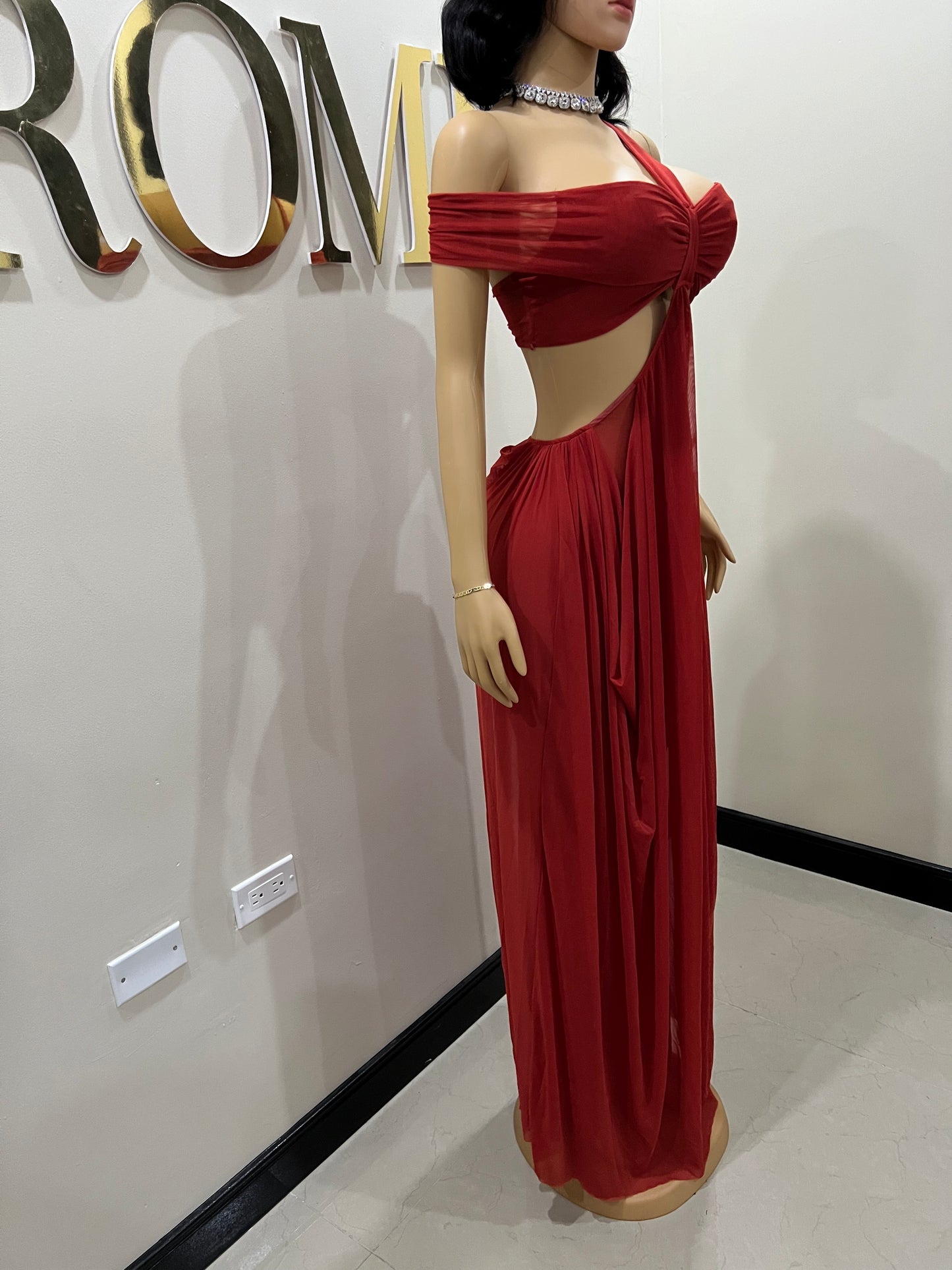 Ruby Mesh Dress (Brick Red)