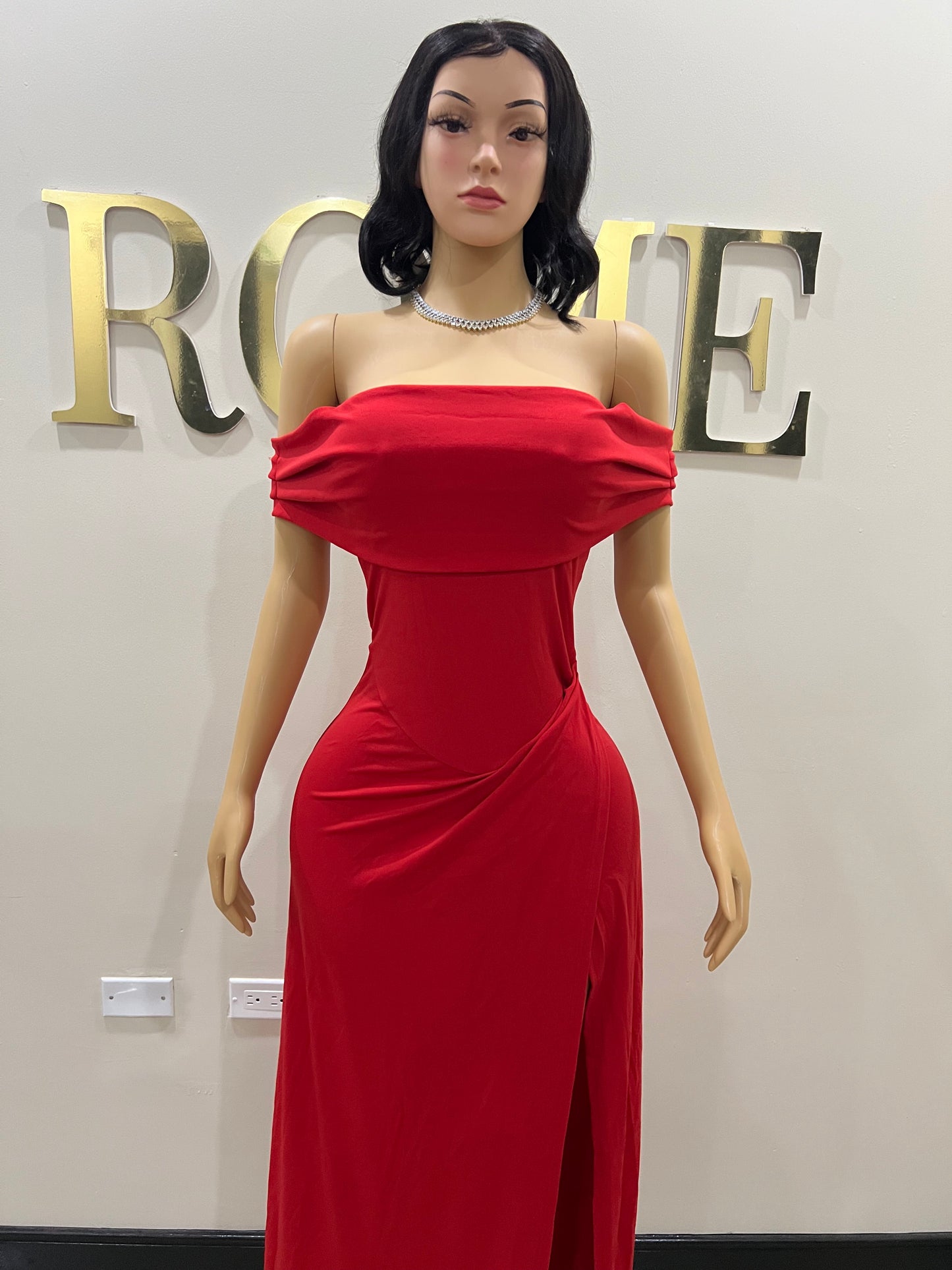 Kerry Off Shoulder Dress (Red )
