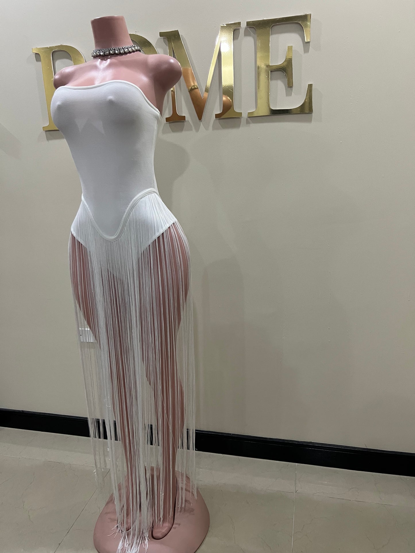 Simone Fringe Bandage Bodysuit (White)