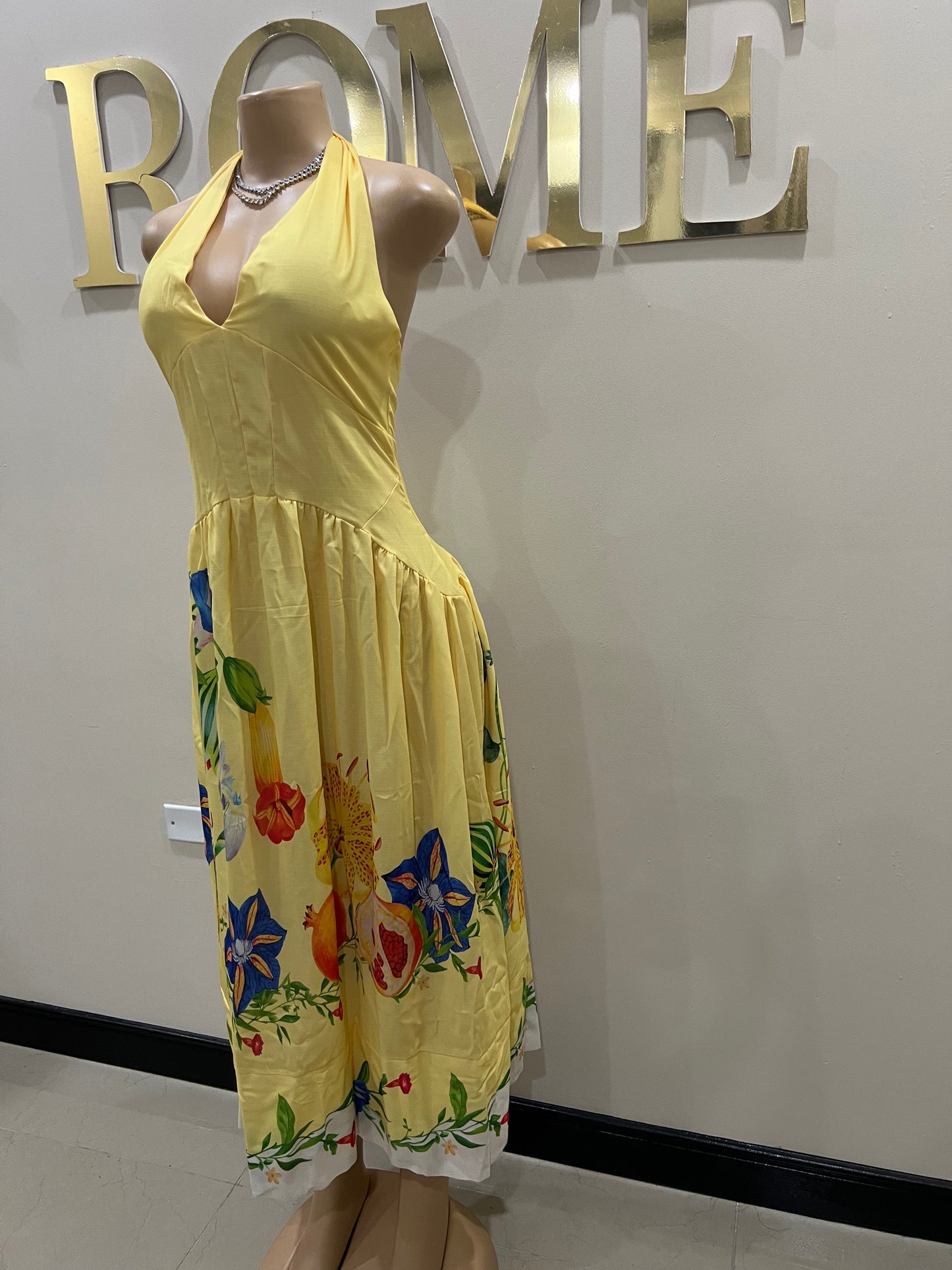 Kim Garden Halter Diana Dress (Yellow)