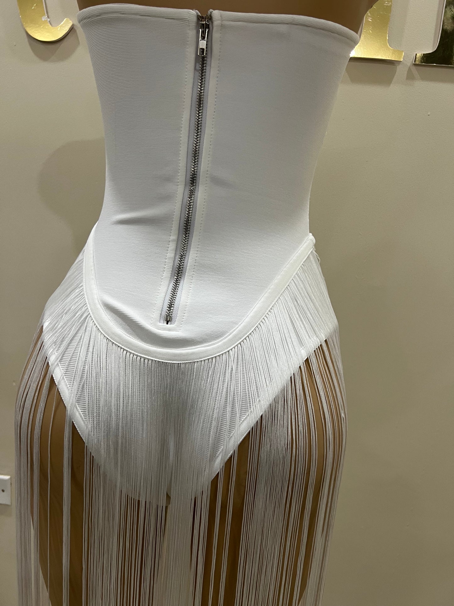 Simone Fringe Bandage Bodysuit (White)