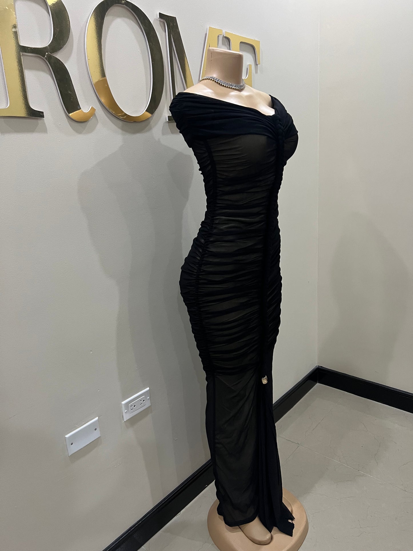 Sophie Off Shoulder Braided Dress (Black)