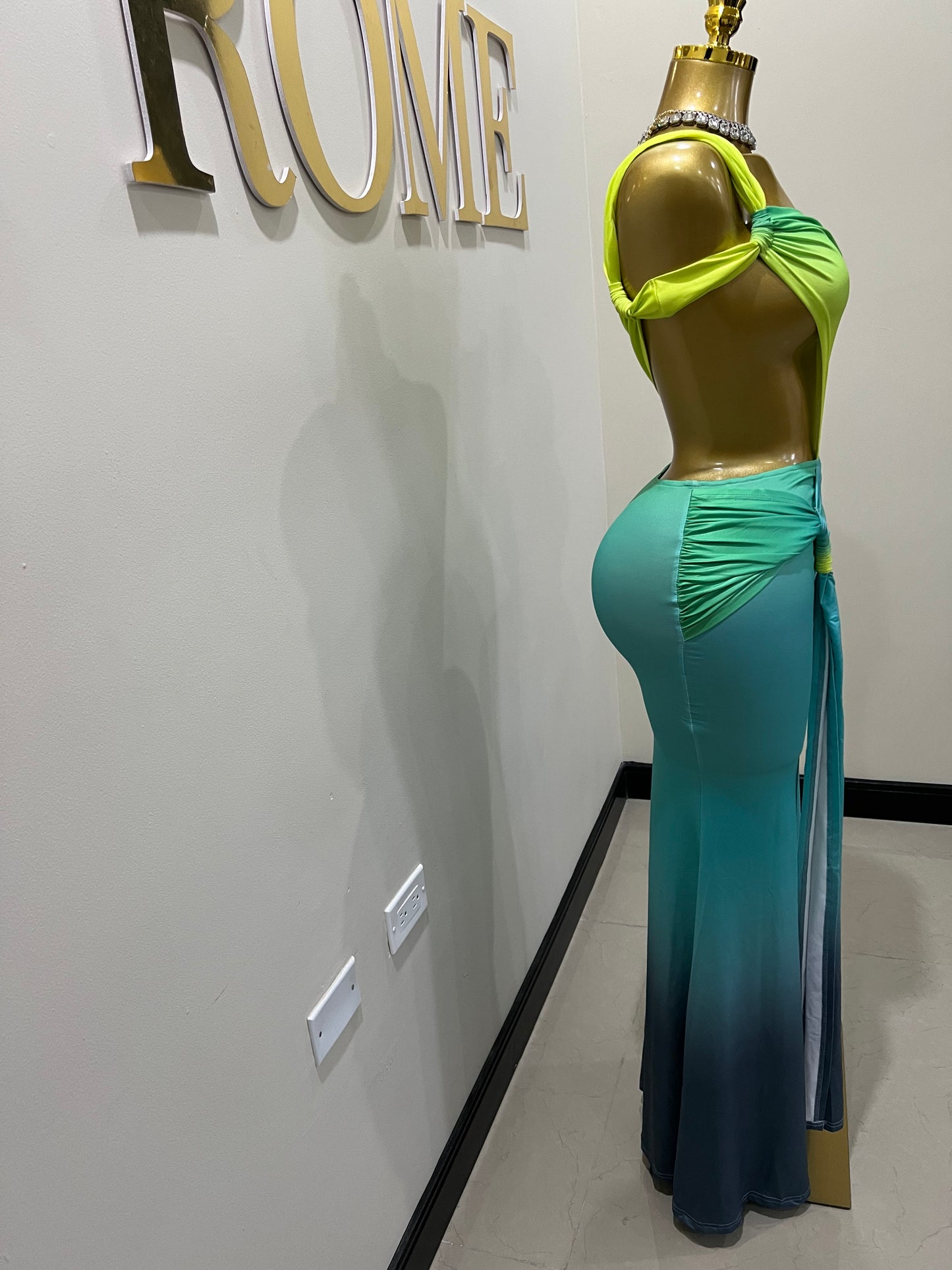 Emma Giselle Multi Dress (Green-Blue)