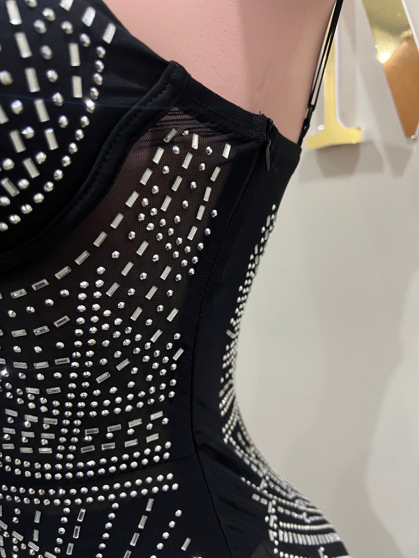 Hannah Crystal Mesh Dress (Black)