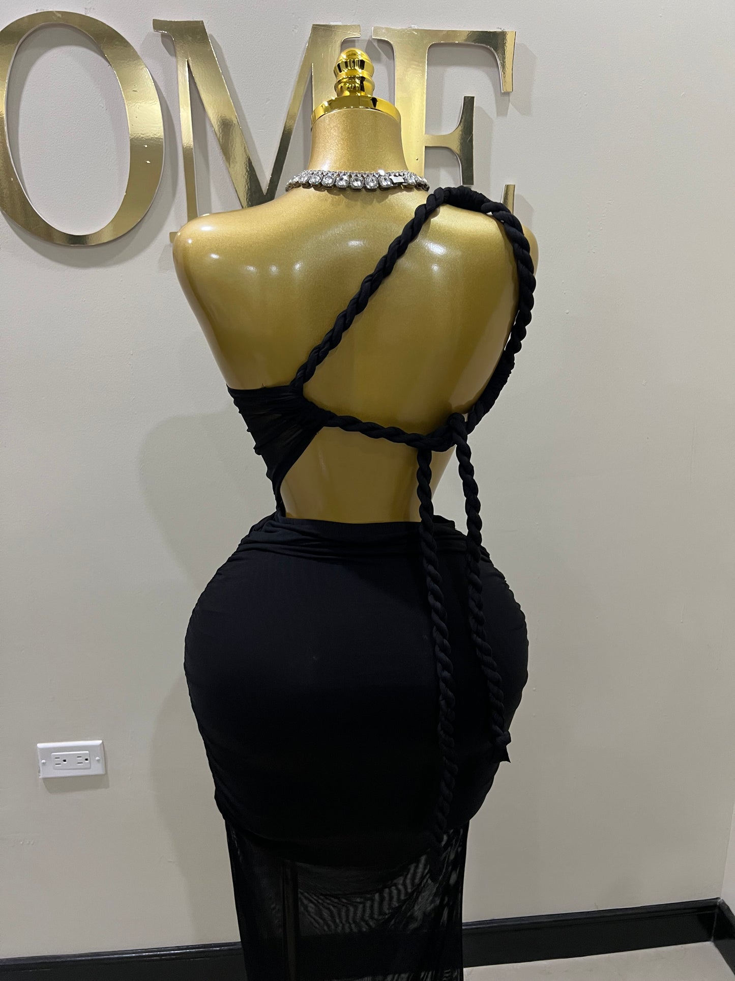 Emma Giselle Mesh Rope Dress (Black)