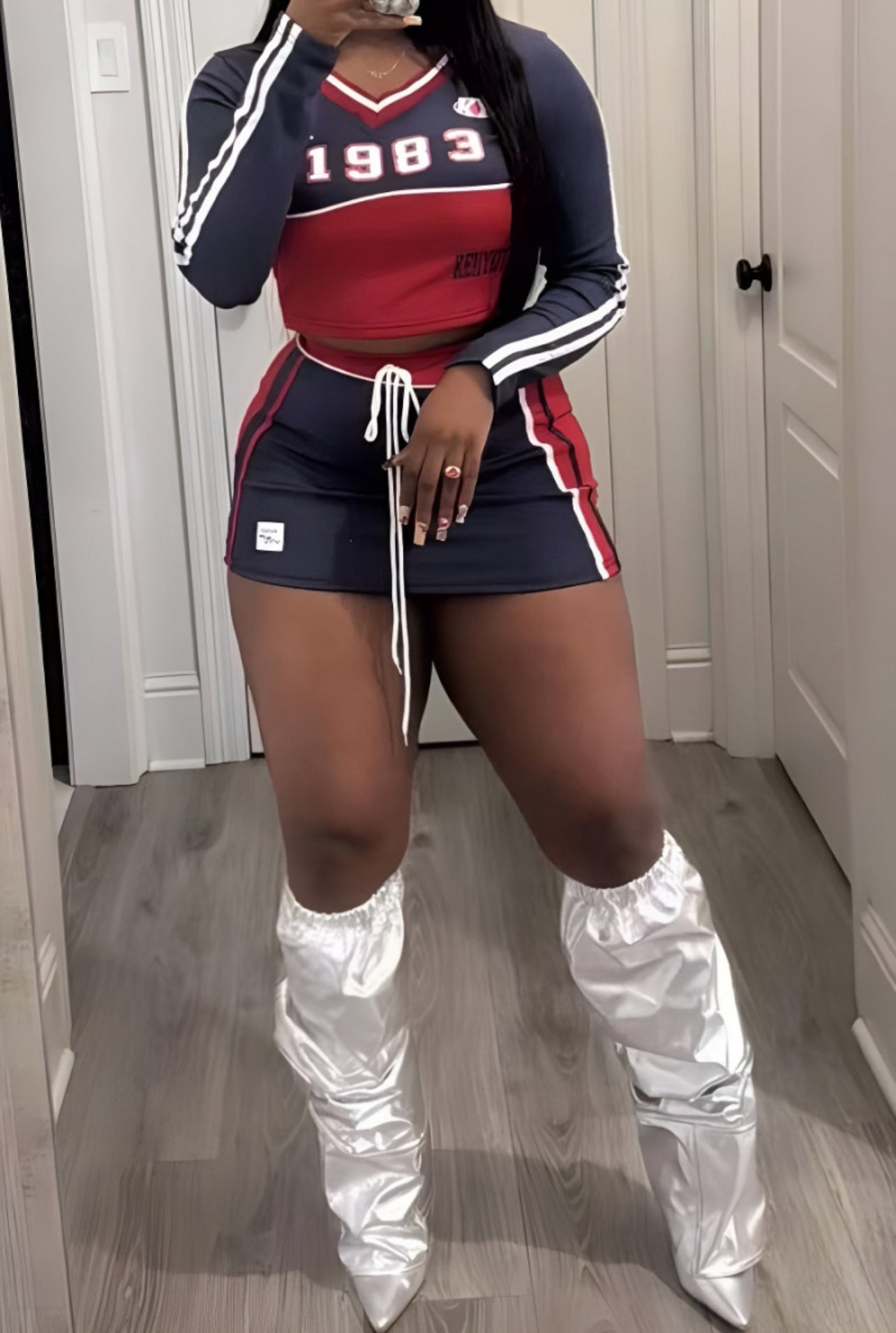 Kitty Stripe Tracksuit Skirt Set