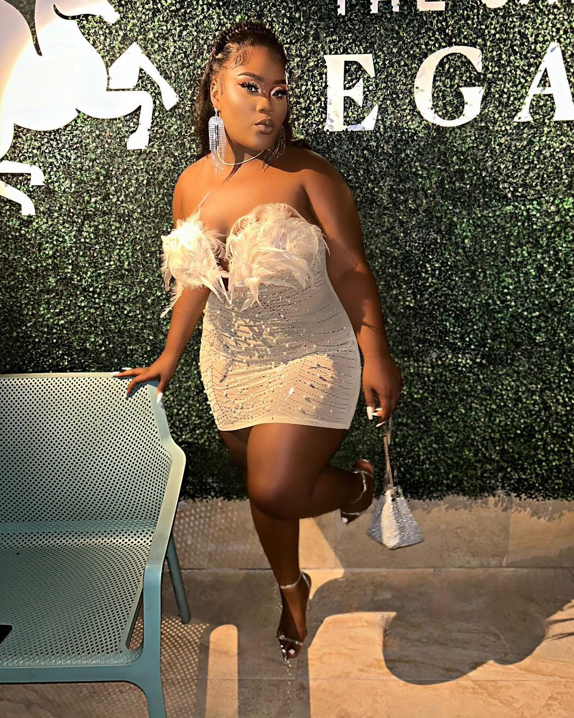 Elle Feather Crystal Dress (Nude)