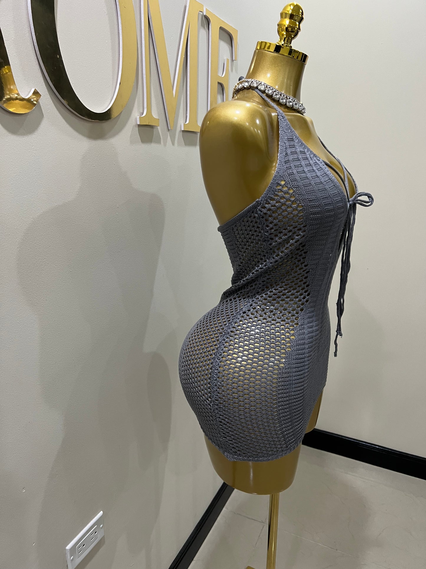 Alara Crochet 2pcs Mini Dress (Grey)