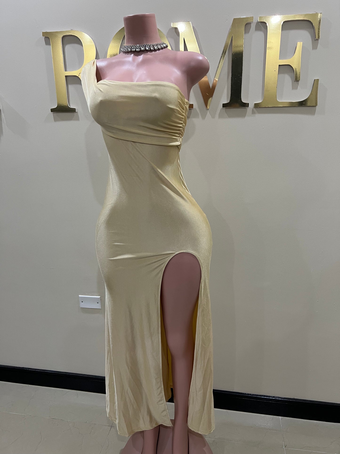 Kerry One Shoulder Dress (Soft Gold)
