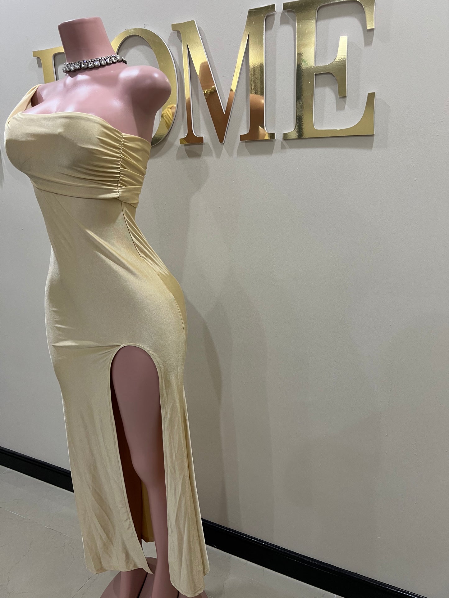 Kerry One Shoulder Dress (Soft Gold)