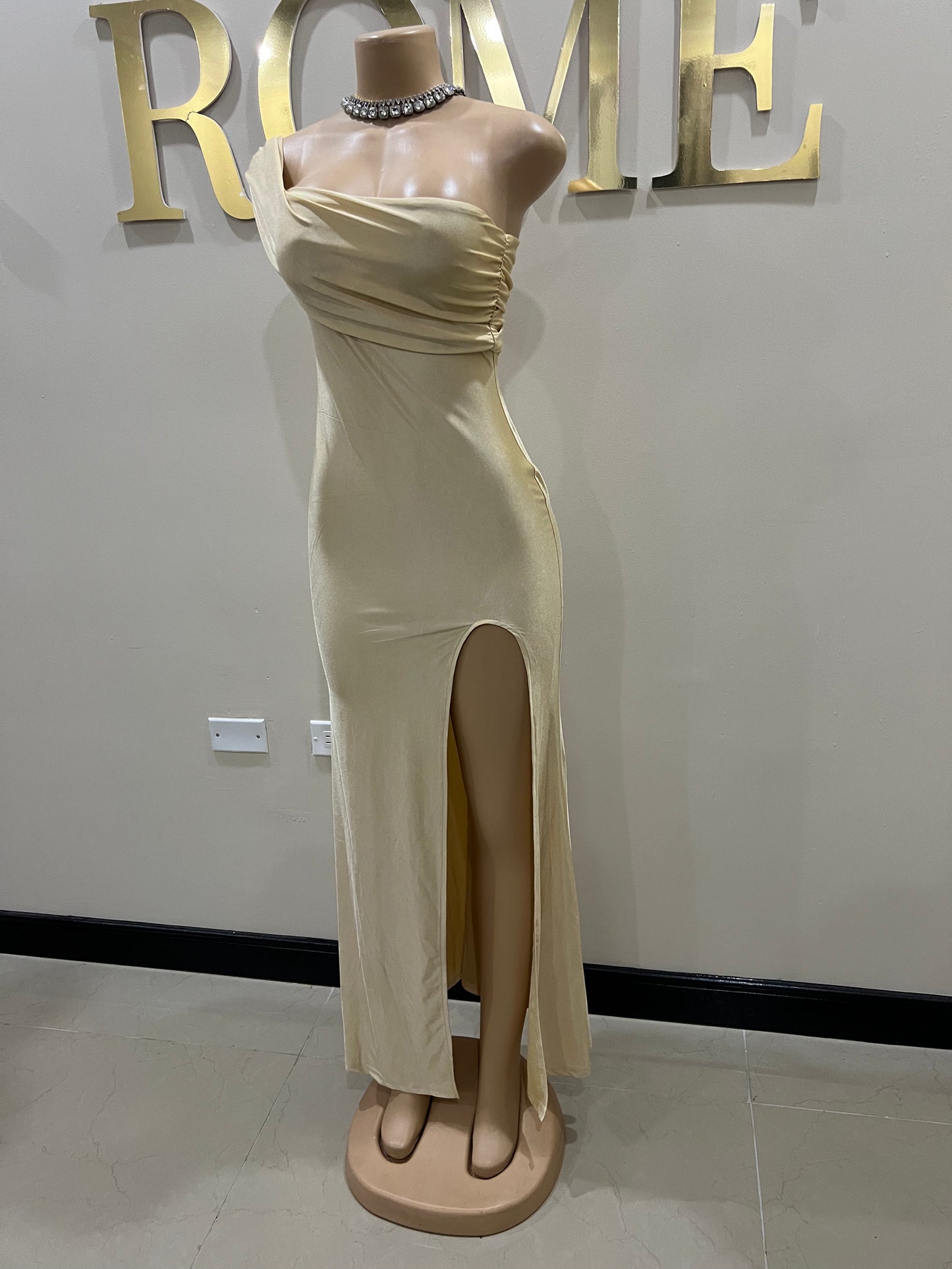 Kerry One Shoulder Dress (Soft Gold)