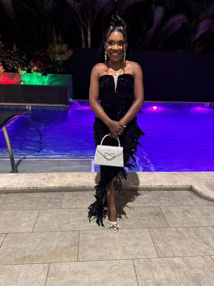 Octavia Iridescent Feather Dress (Black)