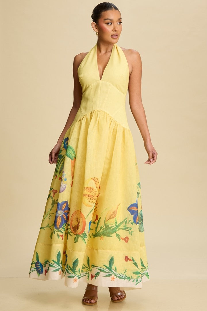 Kim Garden Halter Diana Dress (Yellow)