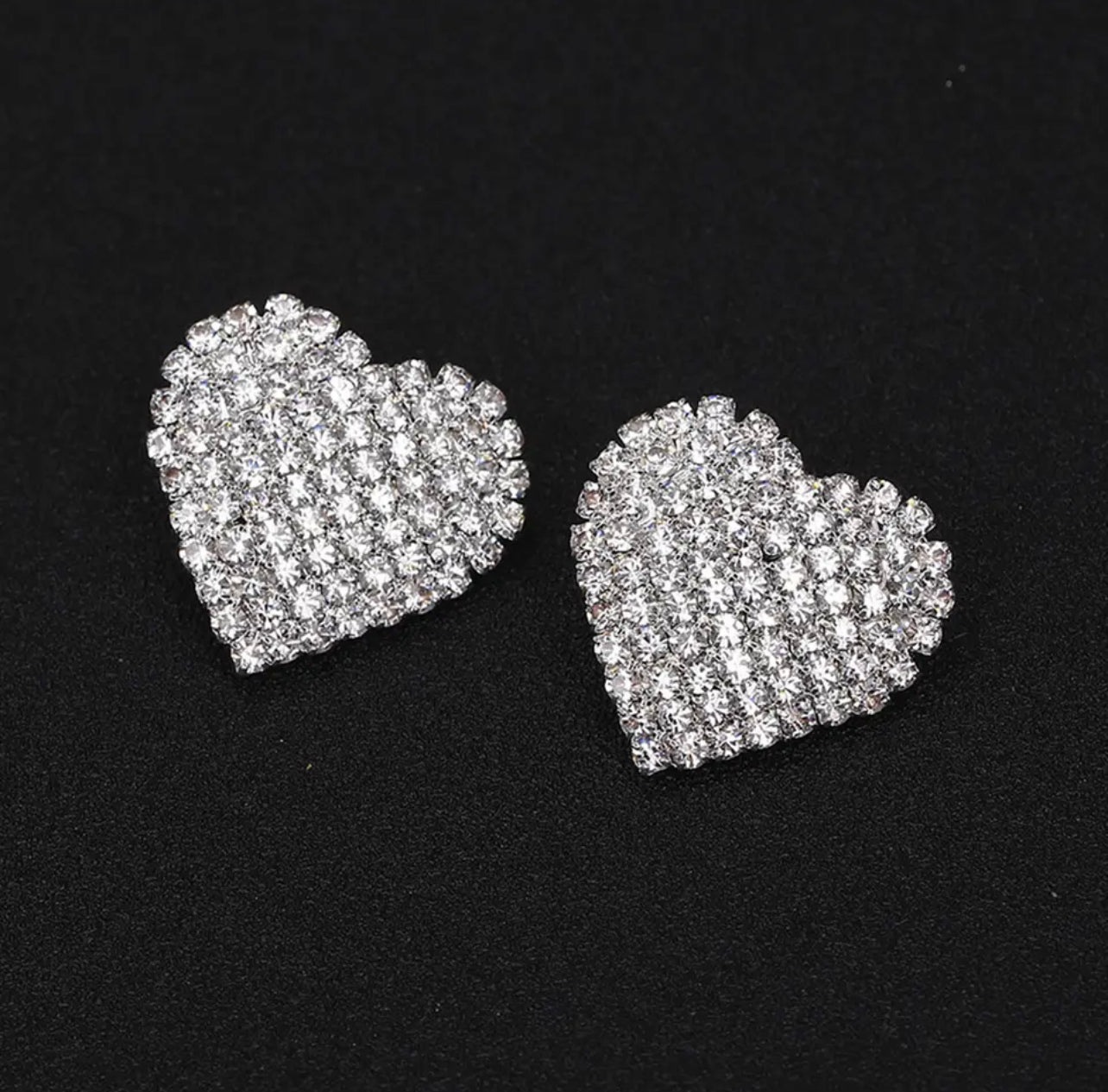 Heart Crystal Knob Earrings (Silver)