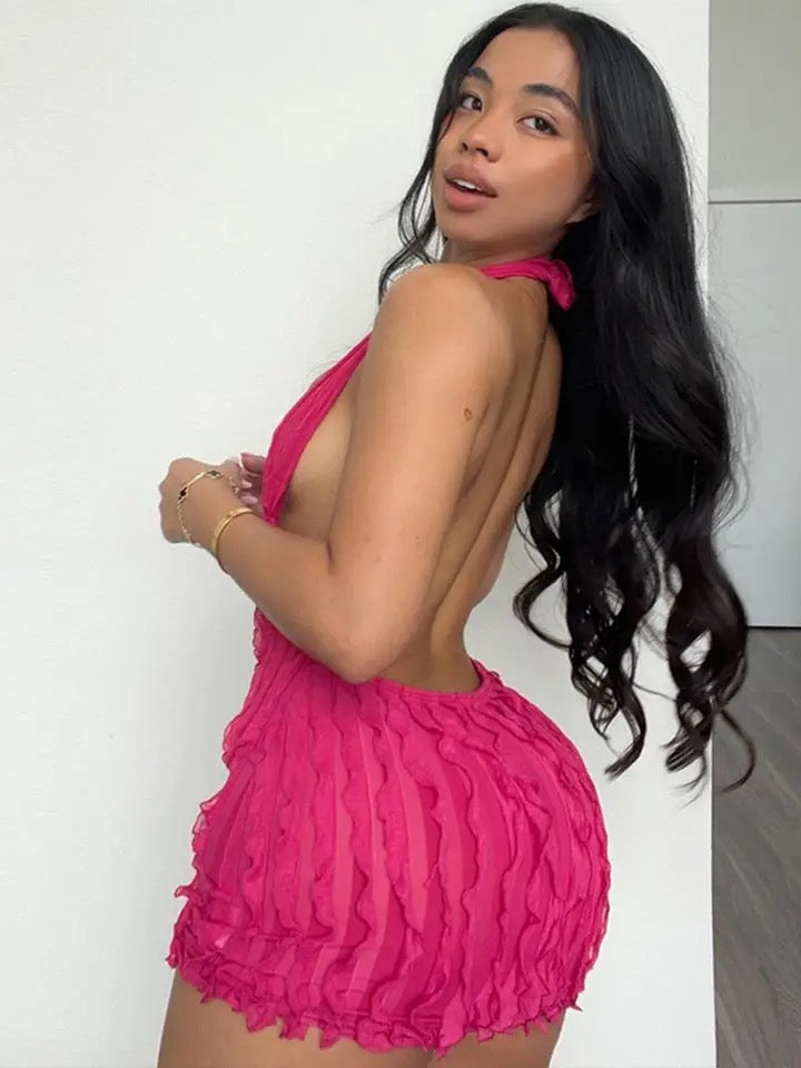 Lily Mini Dress (Bright-Pink)
