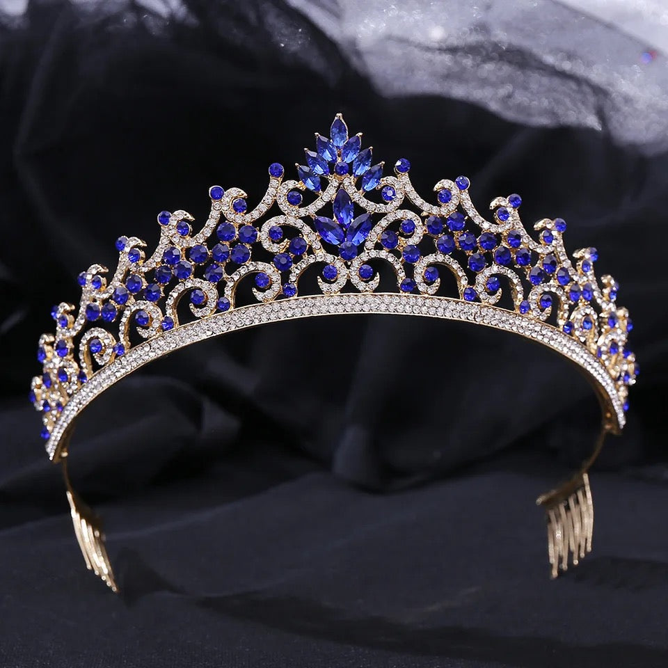 Remi Crystal Tiara Crown (Blue)