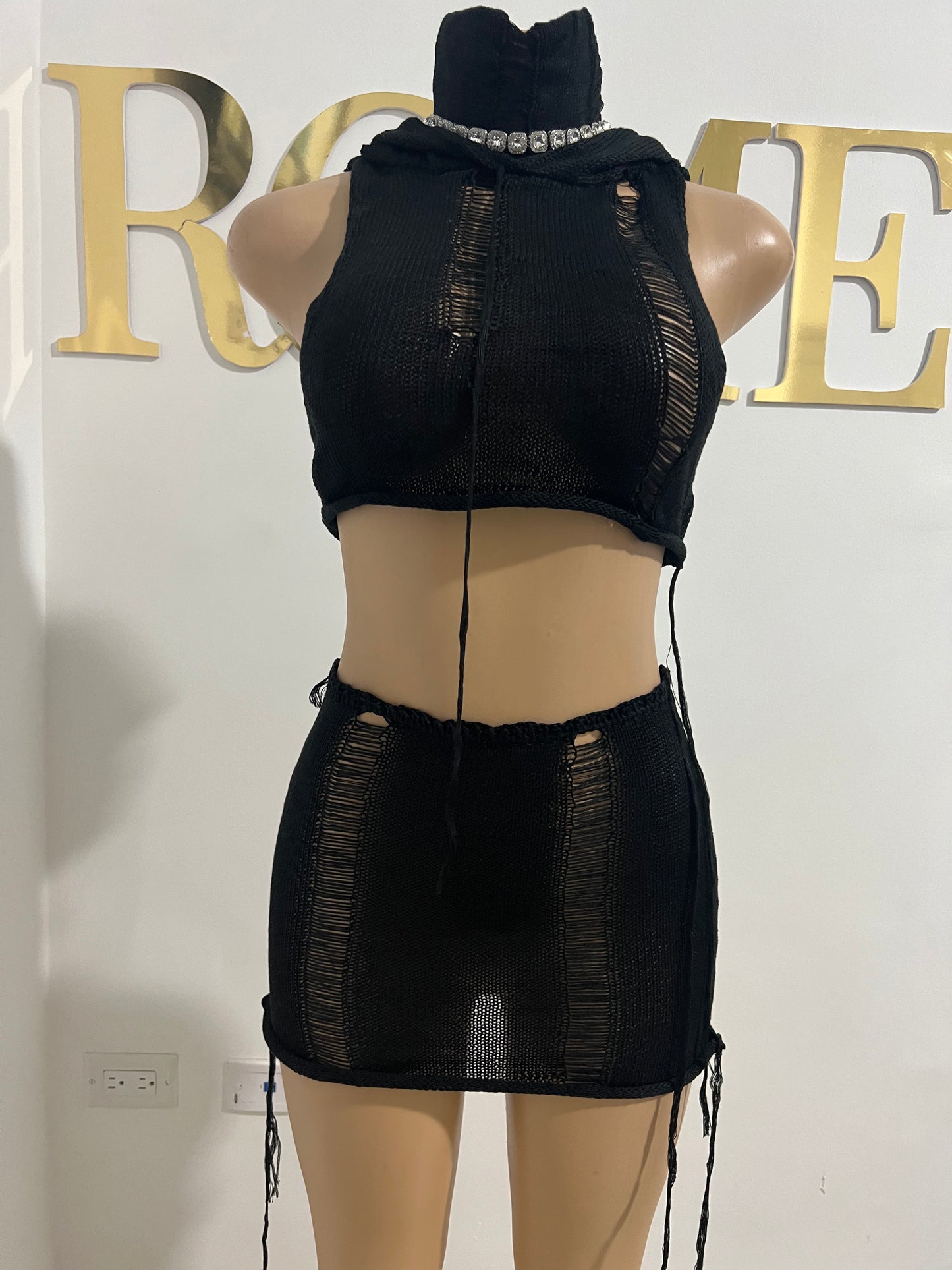 Zuri Hoodie Skirt Set (Black)