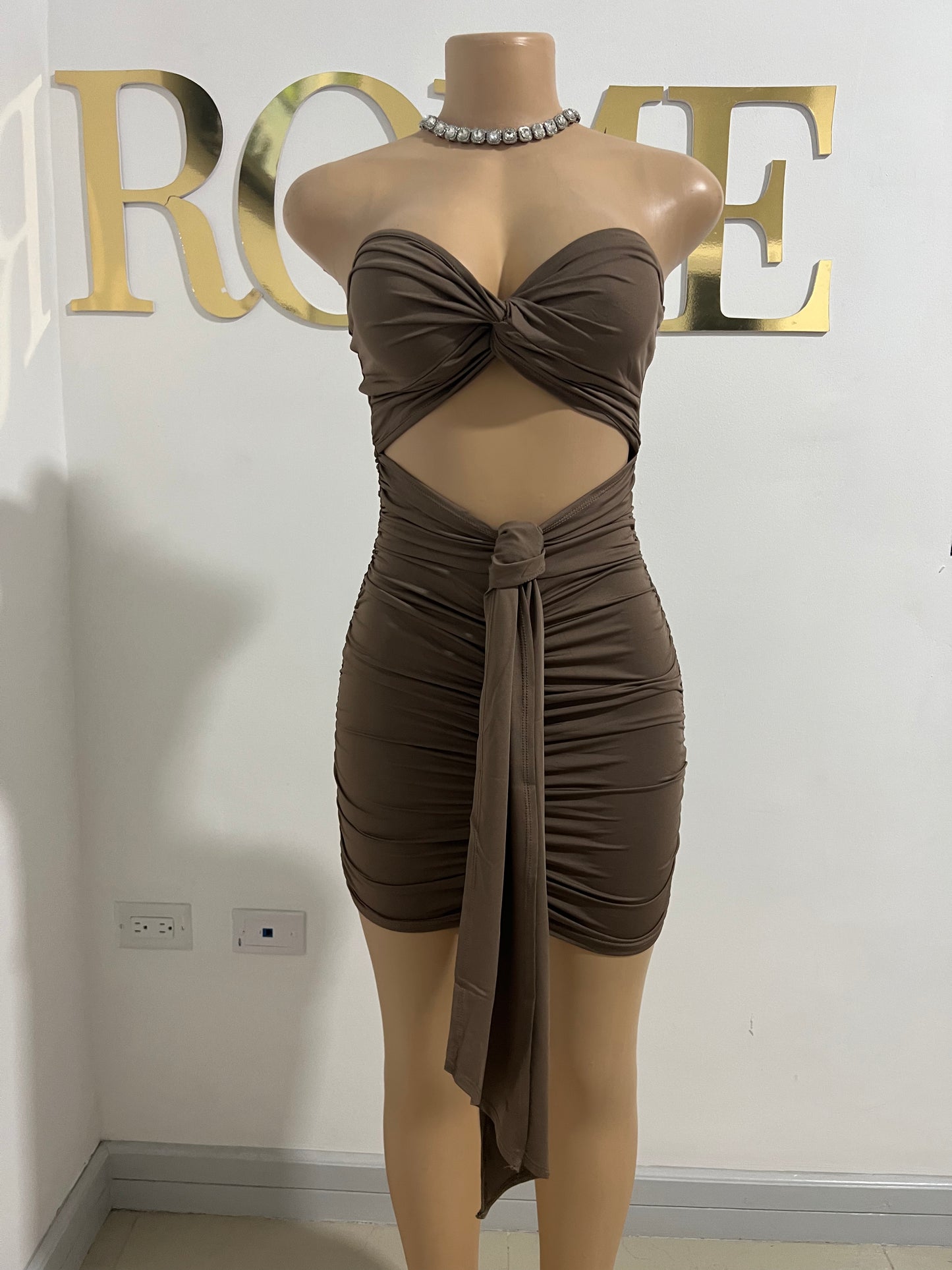 Emily Tie Dress (Brown)