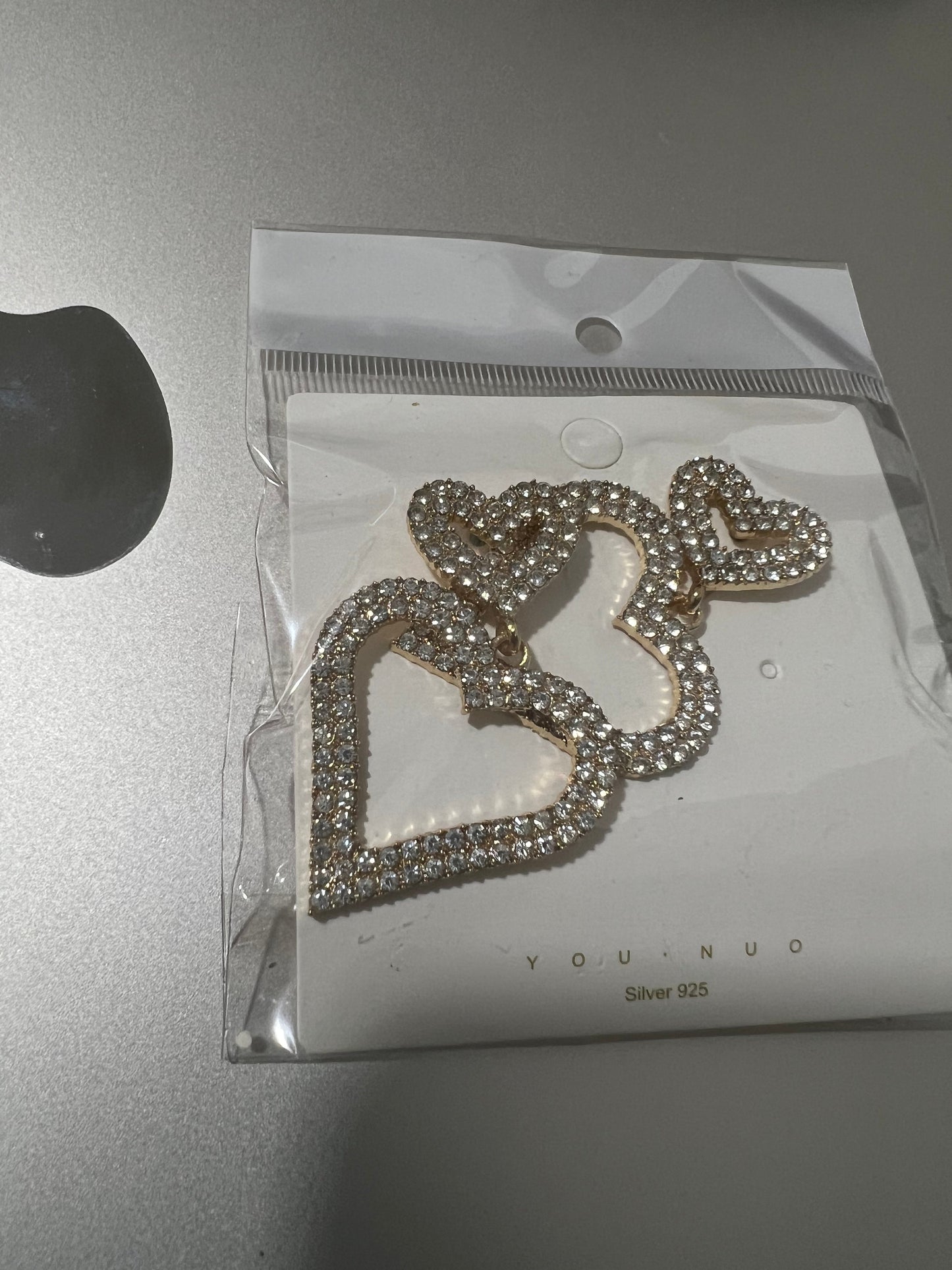 Two Hearts Crystal Earrings (Gold)