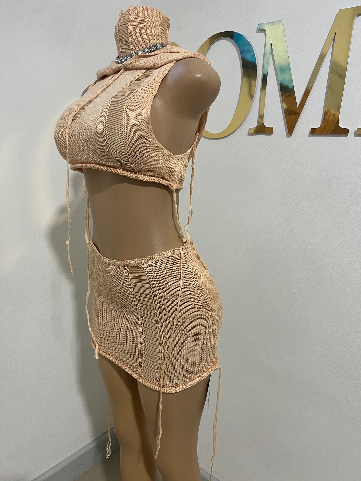 Zuri Hoodie Skirt Set (Apricot)