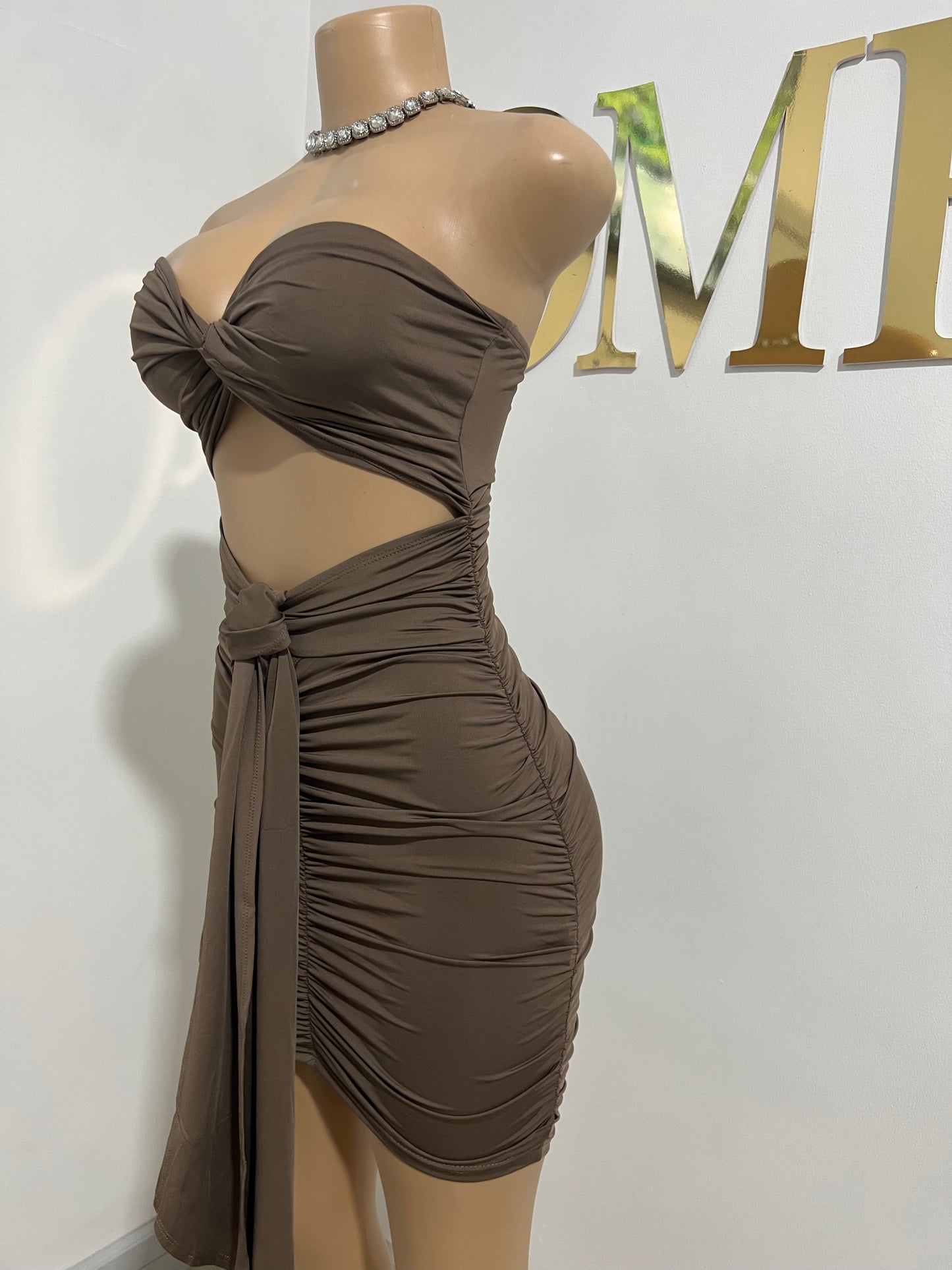 Emily Tie Dress (Brown)