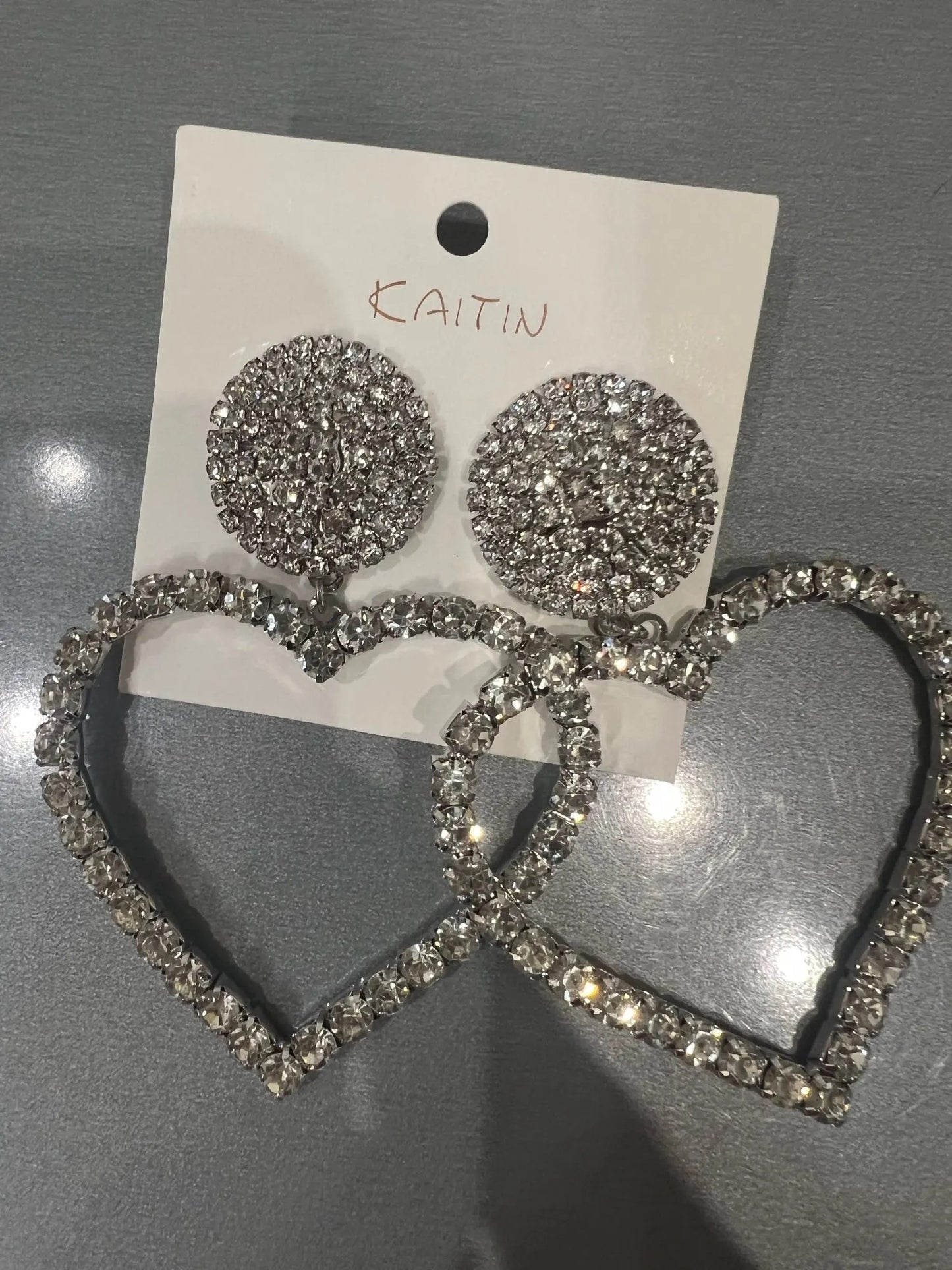 Glamorous Heart Crystal Earrings (Silver)