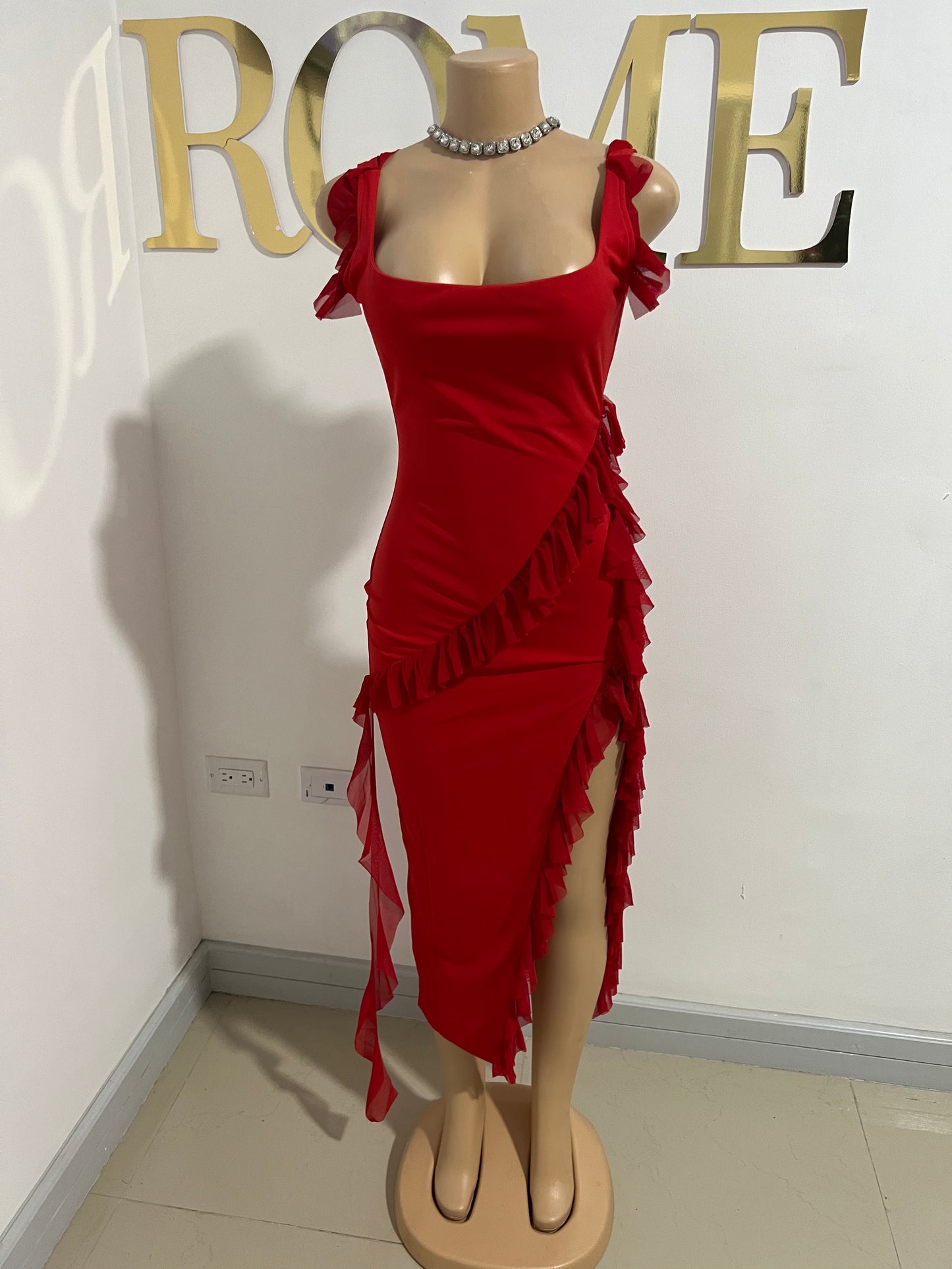 Celine Ruffle Dress (Red)
